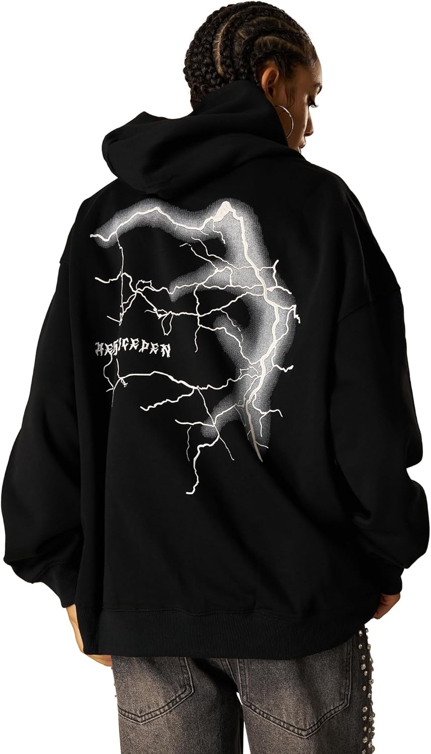 Aelfric Eden Oversized Graphic Hoodies Y2k Lightning Print Streetwear Hoodie Pullover Hooded Sweatshirt - Image 4
