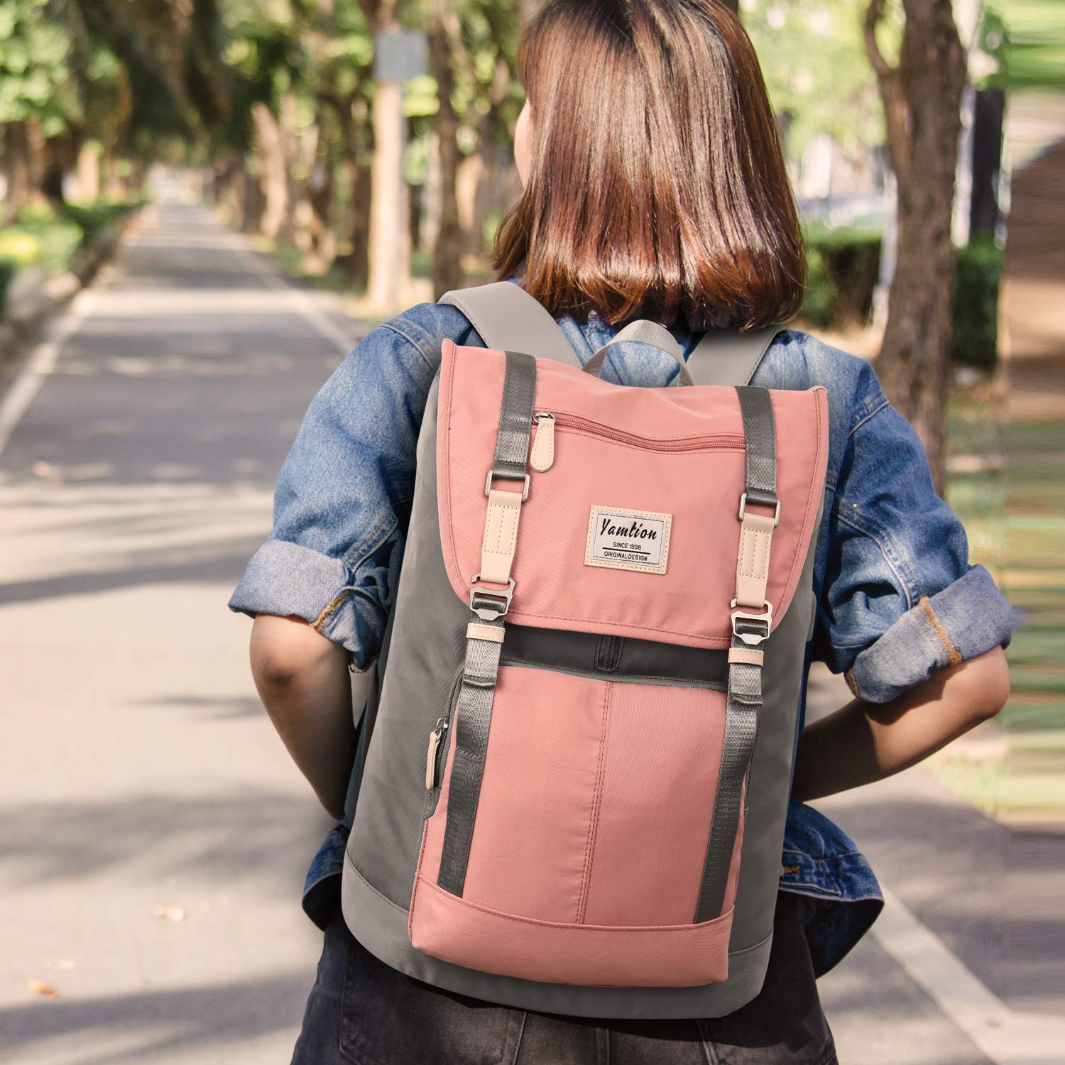 YAMTION Mochila para Mujer, Portátil 17 Pulgadas, Escolar Niña, Ordenador con USB