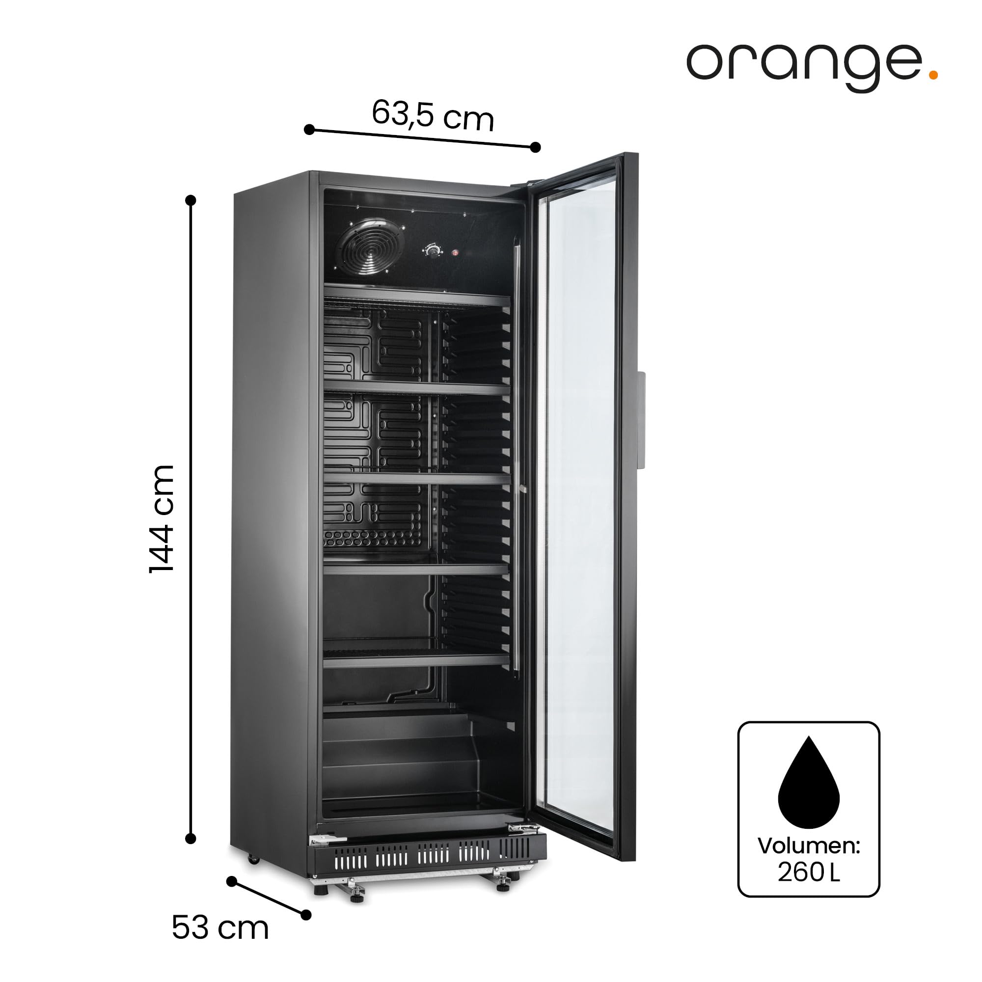 Profi-Getränkekühlschrank Black Edition 230L Umluftkühlung Glastür Vertikale LED 53cm Breite Gewerbekühlschrank Abschließbar