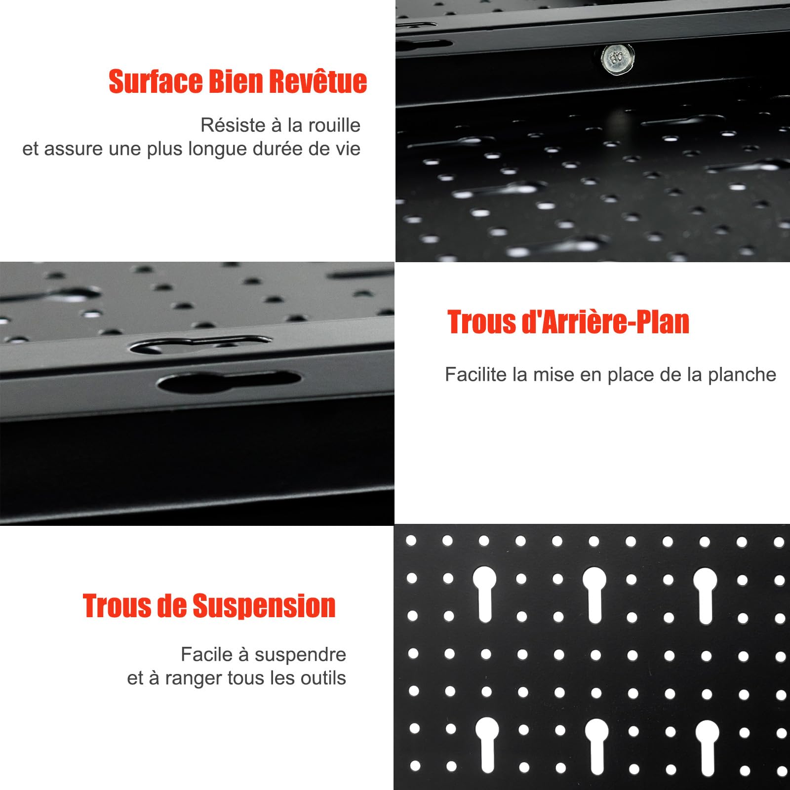 SOARS Pannello Porta Attrezzi da Parete 120 X 60 CM, 3 Pannelli Perforati in Metallo con kit di 20 Ganci, Stabile e Resistente, per Garage, Officina (Nero+Rosso C, 120 X 60 X 2 CM)