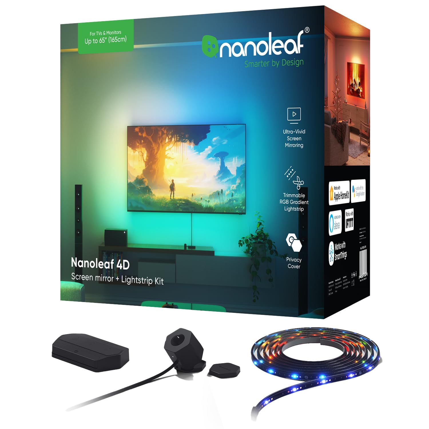 Nanoleaf 4D Screen Mirror Kit + Lightstrip Kit for TVs and Screens up to 65 Inches - Connected RGBW LED Strip + Camera, Thread & Wifi, Compatible with Amazon Alexa Google Home Apple