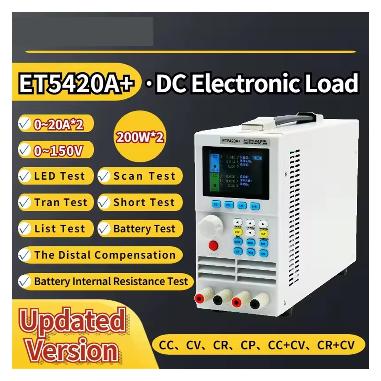 Probador electrónico de carga CC ET5410A+ ET5420A+, fuente alimentación USB programable, 500 V, 40 A, 400 W, comprobador capacidad digital, CV, CR y CP Alta precisión