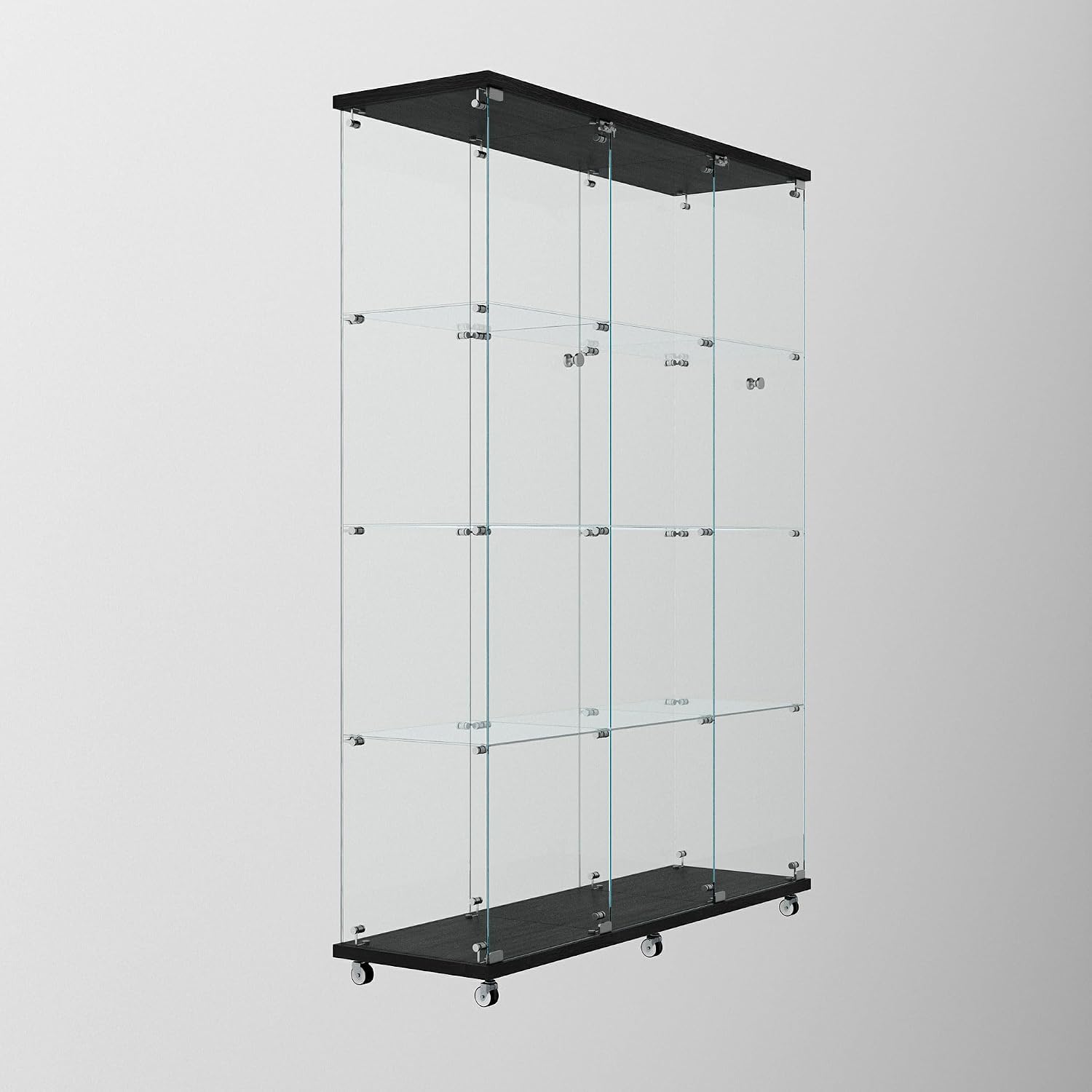 Glass Display Cabinet with 4 Shelves Extra Large,LED Lights and Wheels, Rolling 2 Doors Curio Cabinet with Lock 64.88" High Led Curio Display Cabinet Showcase for Living Room,Bedroom,Black