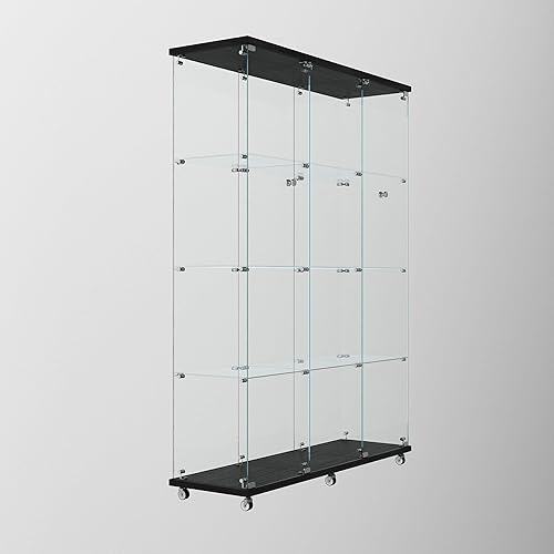 Miniatura 217 de Vitrina de cristal con 4 estantes con tira de luces LED y cerradura, vitrina de vitrina con ruedas y 1 puerta, vitrina de vidrio templado para sala