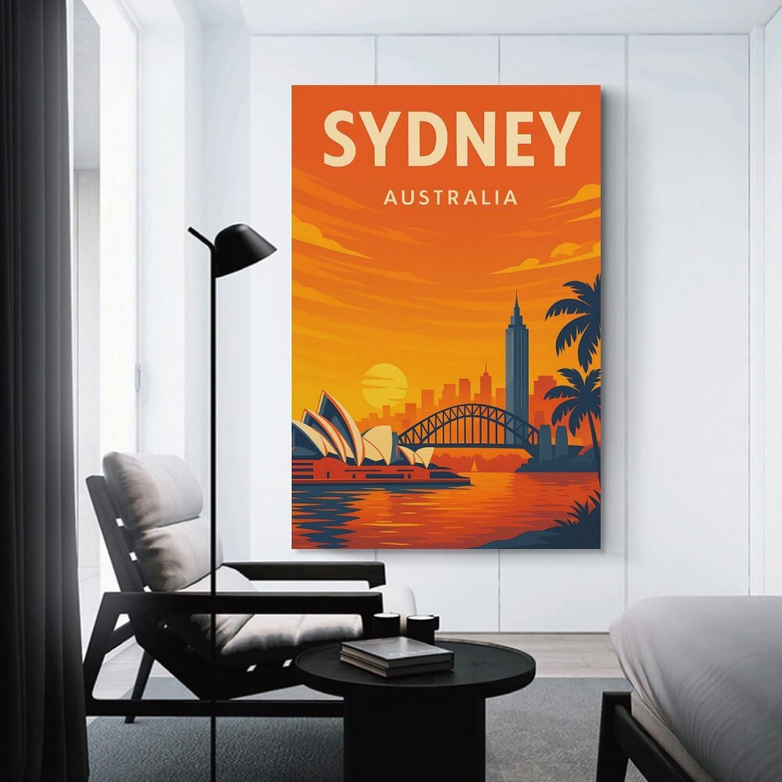 Junmoney Unframe-Style-5 Decorative Wall Artwork Sydney Australia Vintage Travel Poster – Opera House & Harbour Bridge Sunset Art, 20X30inch(50X75cm), For Sofa Walls, Lounge Or Home Corners, Modern Wall Decor For Cosy Interio