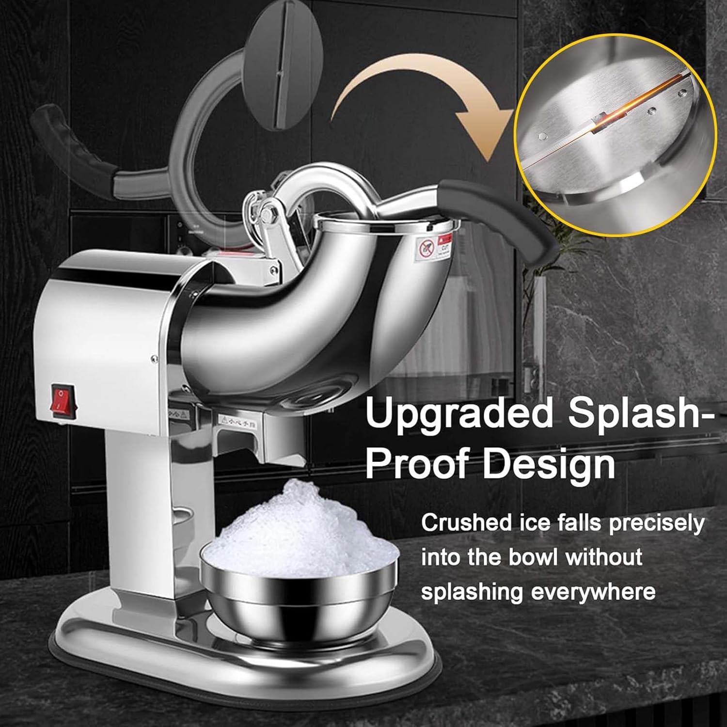 100Kg/H Electric Stainless Steel Shaved Ice Snow Cones Flakes Maker, 2/4/6 Blade Ice Shaver Crusher Machine,for Ice Cream Shop,6Blades,6Blades