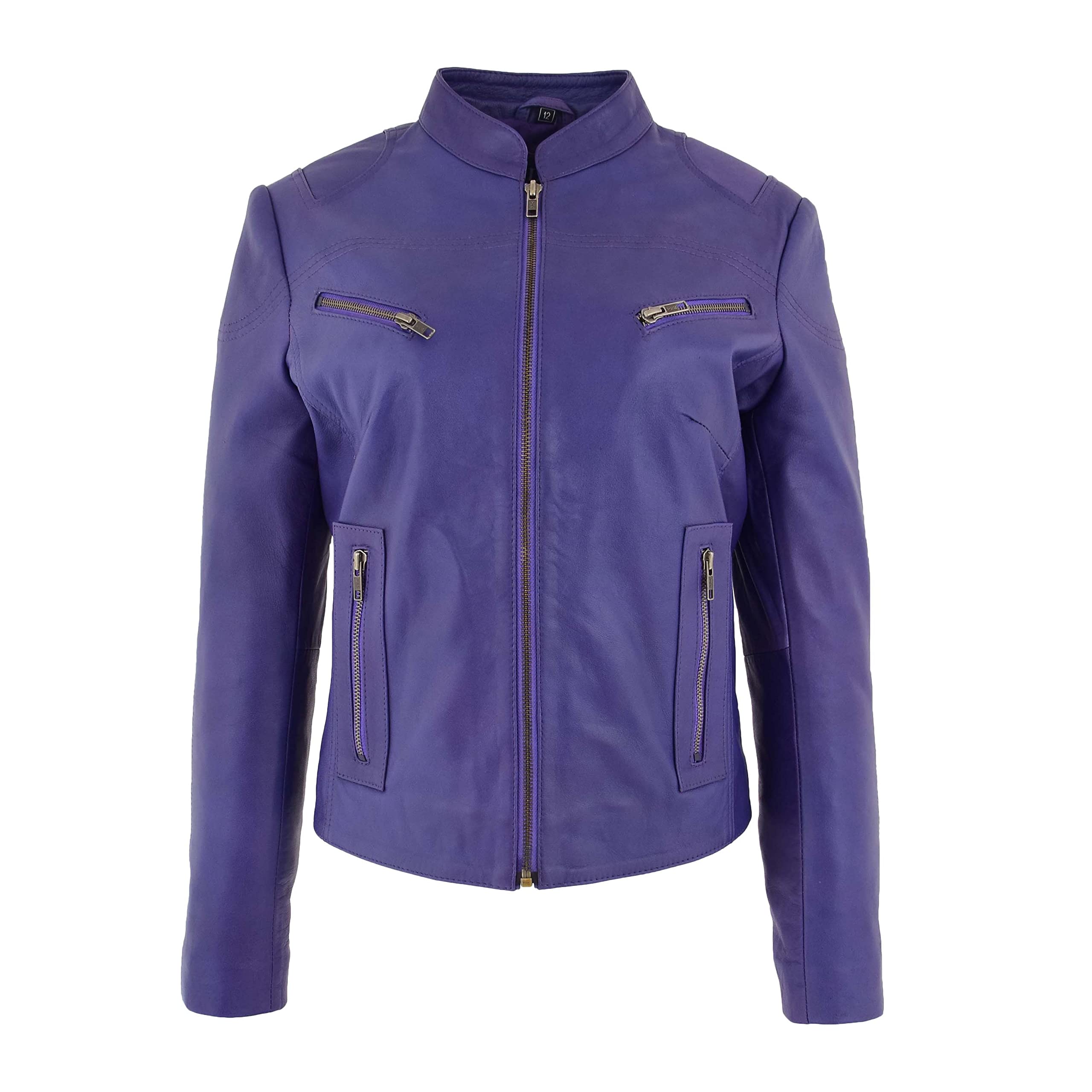 DR200 - Giacca classica da donna, in pelle, colore: Viola