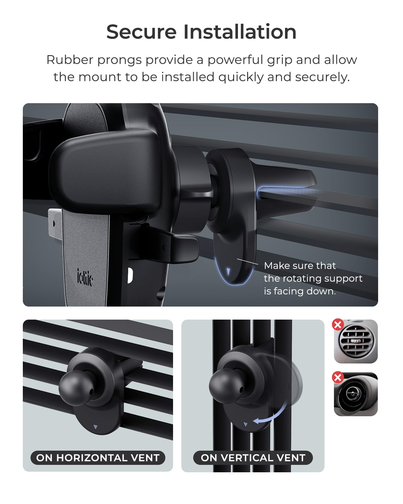 iOttie Easy One Touch Wireless 3 Supporto per bocchetta dell'aria dell'auto, supporto per telefono a ricarica rapida Qi, morsetto automatico con una mano, clip di ventilazione sicura, visualizzazione