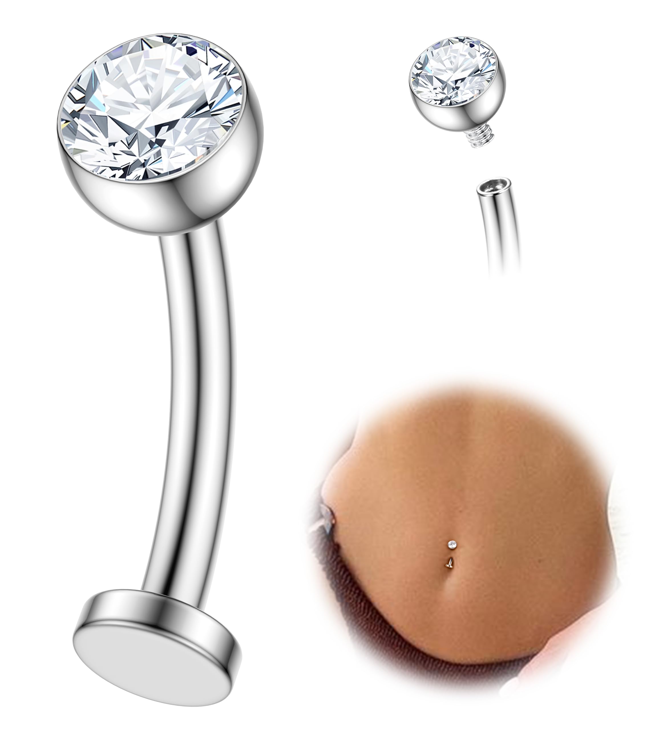 FIASASOFloating Titanium Belly Button Rings Hypoallergenic G23 Titanium Internally Threaded Belly Ring 14G Belly Piercings for Women Navel Piercings Jewelry