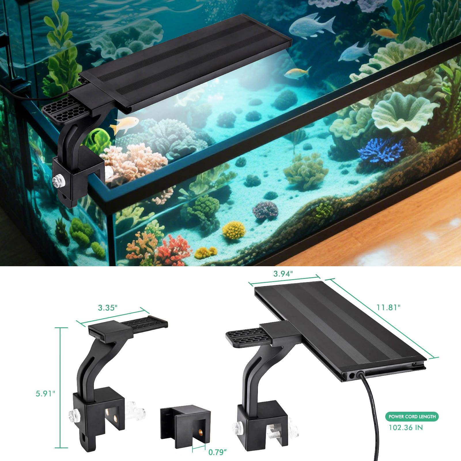 24/7 LED Aquarium Licht - Simuliert Morgendämmerung bei Dämmerung, Vollspektrum, einstellbare Helligkeit, Clip-Licht für Aquarien, 30,5 - 61 cm