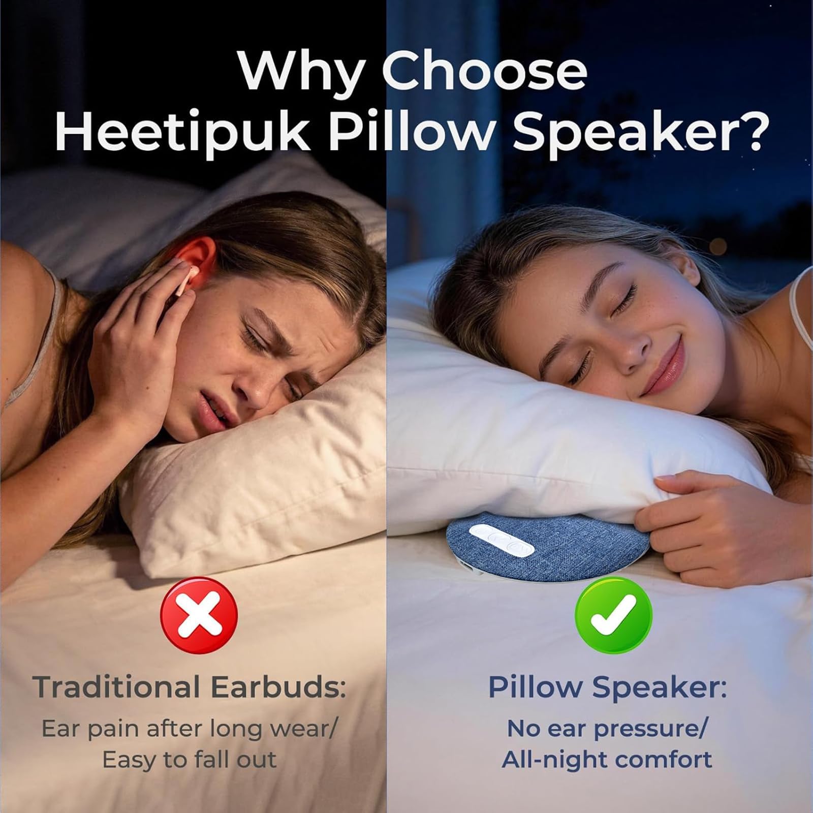 Pillow Speaker,Bluetooth Pillow Speakers for Sleeping,Under Pillow Speaker with White Noise Timer,Stereo Sound, No Headphones Needed，Suitable for Adults to Help Them Sleep — view 2