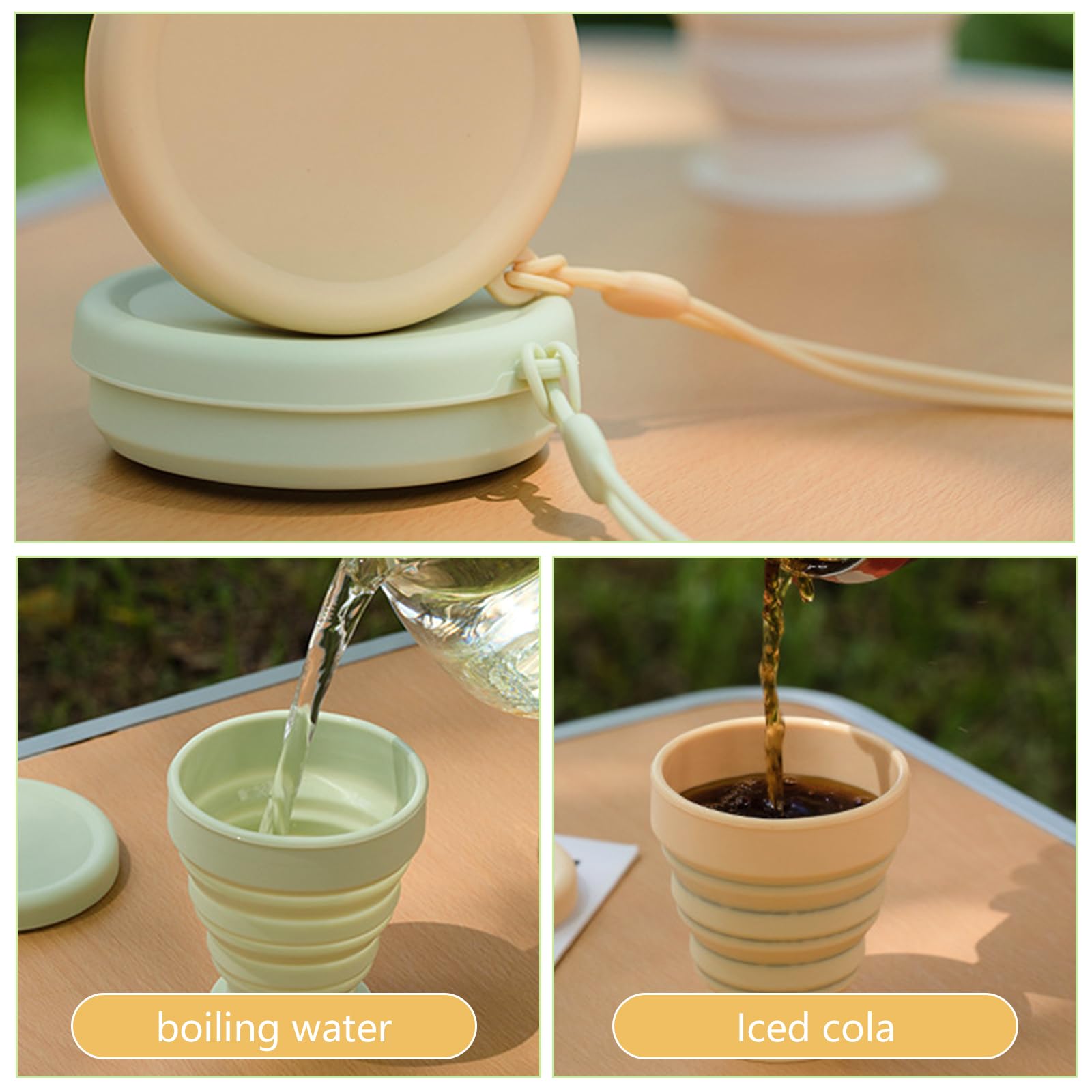 Tasse De Randonnée Sans BPA 2 Gobelets Pliables Silicone Avec Couvercle - Sans BPA - Parfaits Randonnée Et Voyage Accessoire Plein Air