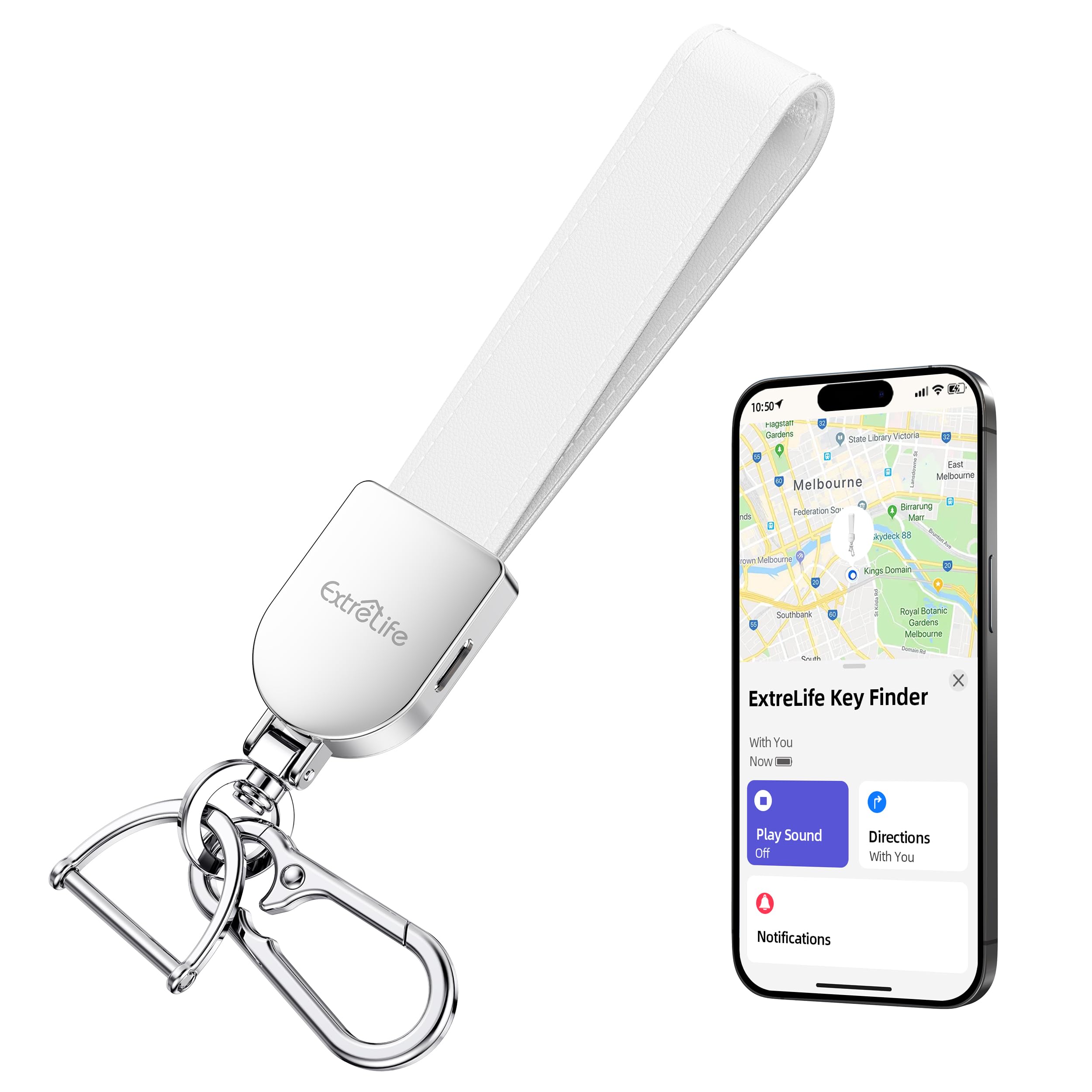Portachiavi intelligente, funziona con Apple Find My, portachiavi in pelle per uomo e donna, colore: bianco