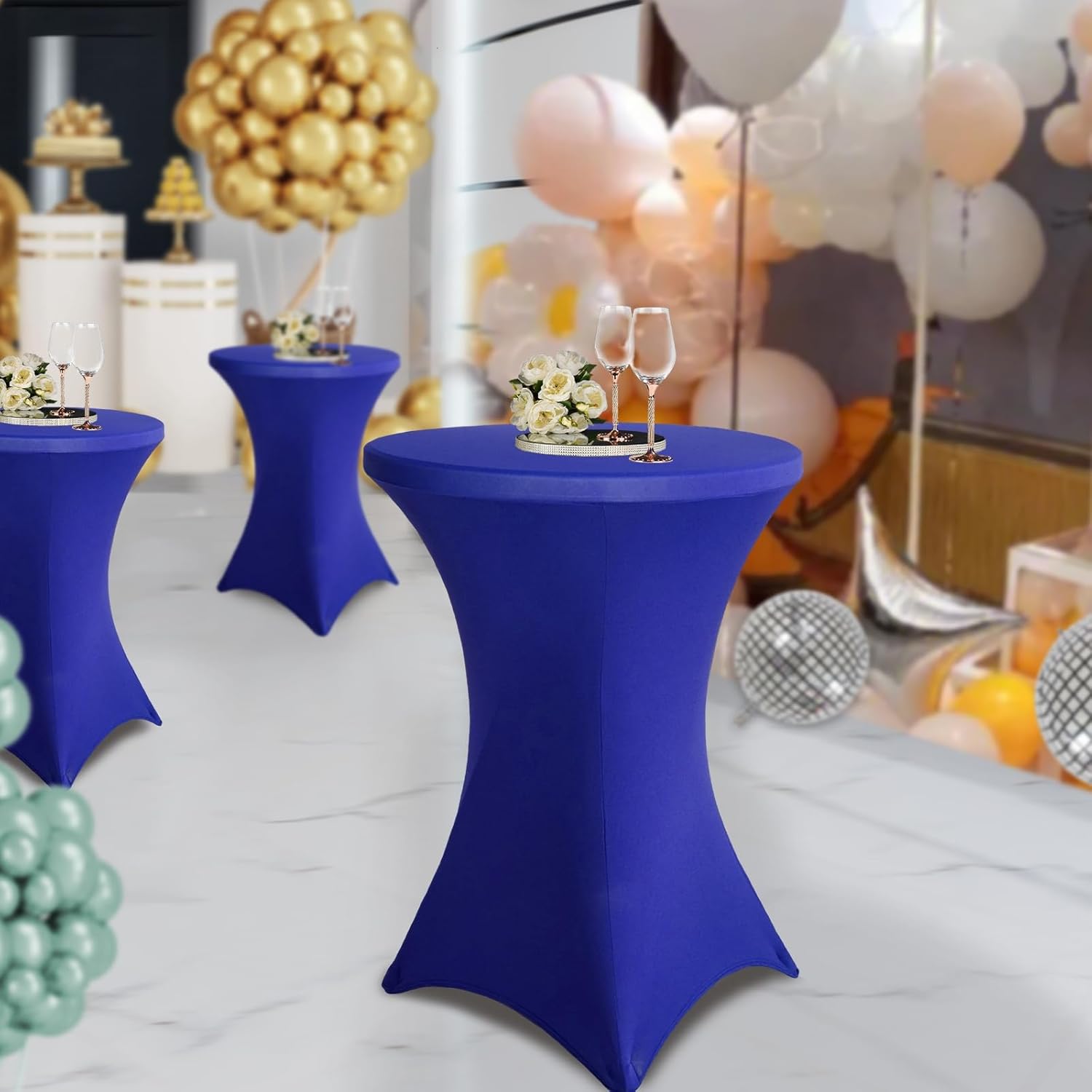 2 Pack Cocktail Table Cover, Spandex Cocktail Fitted Tablecloths, Stretch Round High Top Table Cloths for Bar Wedding Party Banquet, Royal Blue, 30-32 Diameter x 40-43 Height