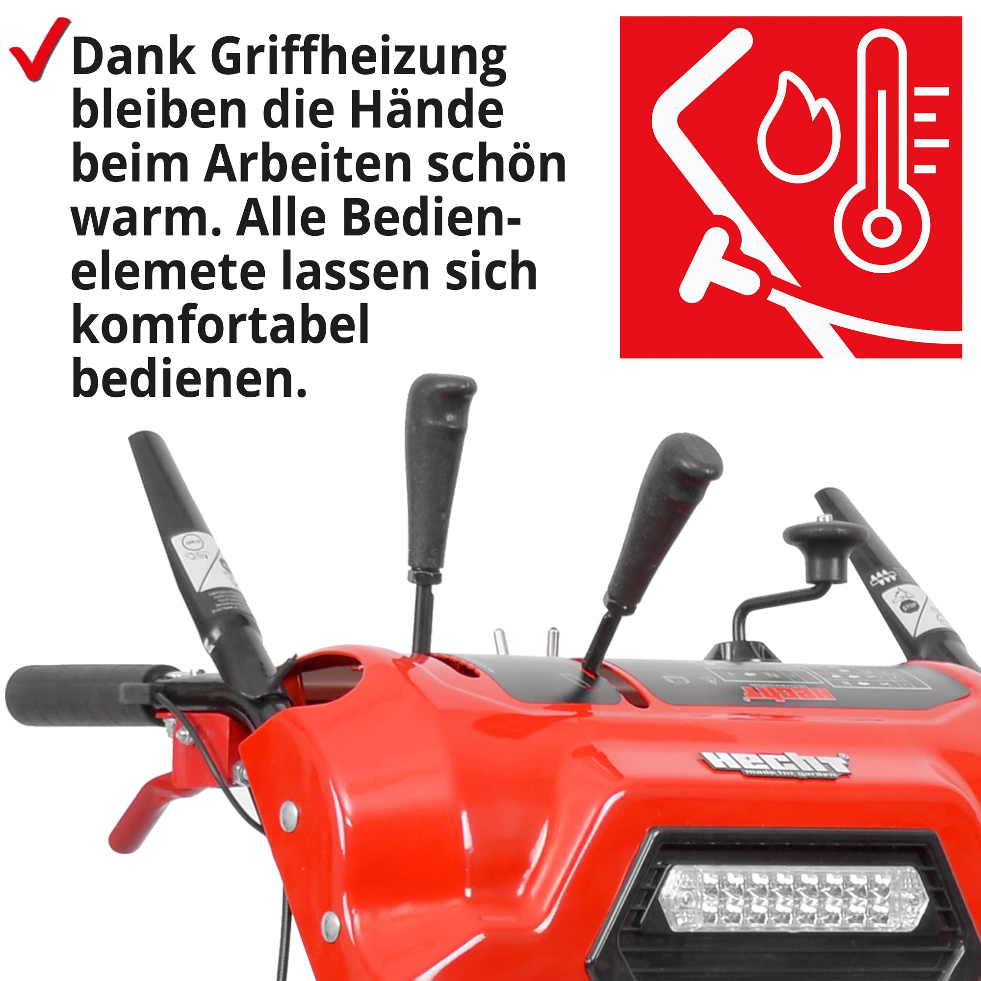 HECHT Benzin Schneefräse 87 cm – 2-stufig mit E-Start | 51 cm Arbeitshöhe, 15 m Auswurfweite, Raupenantrieb, 6 Vorwärts- & 2 Rückwärtsgänge, LED & Griffheizung