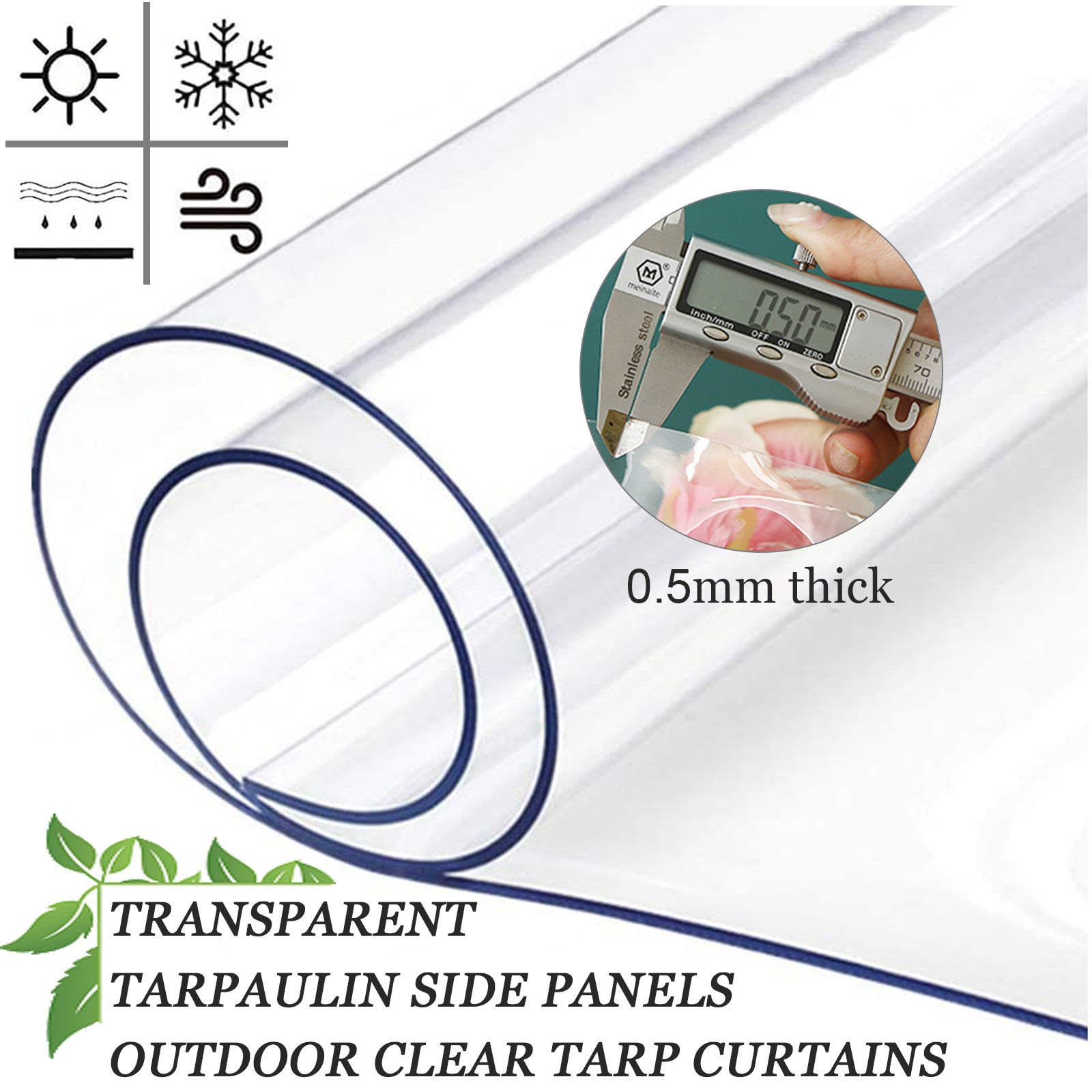 Outdoor Clear Tarp Curtains with Zipper Door, PVC Transparent Tarpaulin Side Panels with Eyelets, Pergola Patio Carport Waterproof Tarpaulin Side Panels,WxH-2x2.5m/6.6 * 8.2ft