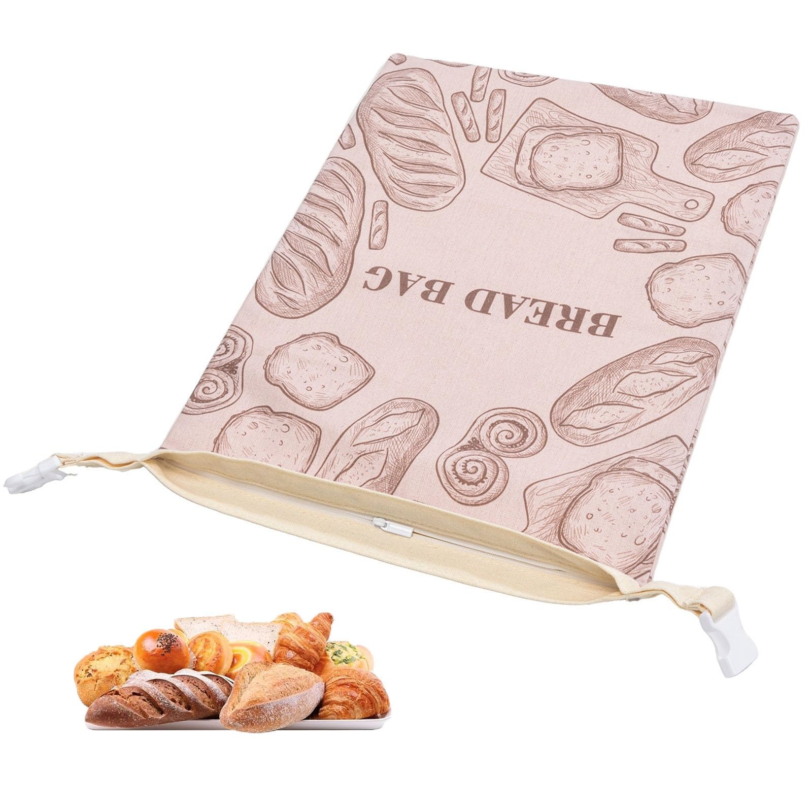 SQOYEI Homemade Linen Beeswax Bread Bag Refrigerated Fresh Keeping Sourdough Bread Bags Reusable Bread Storage Bags Portable for Schools