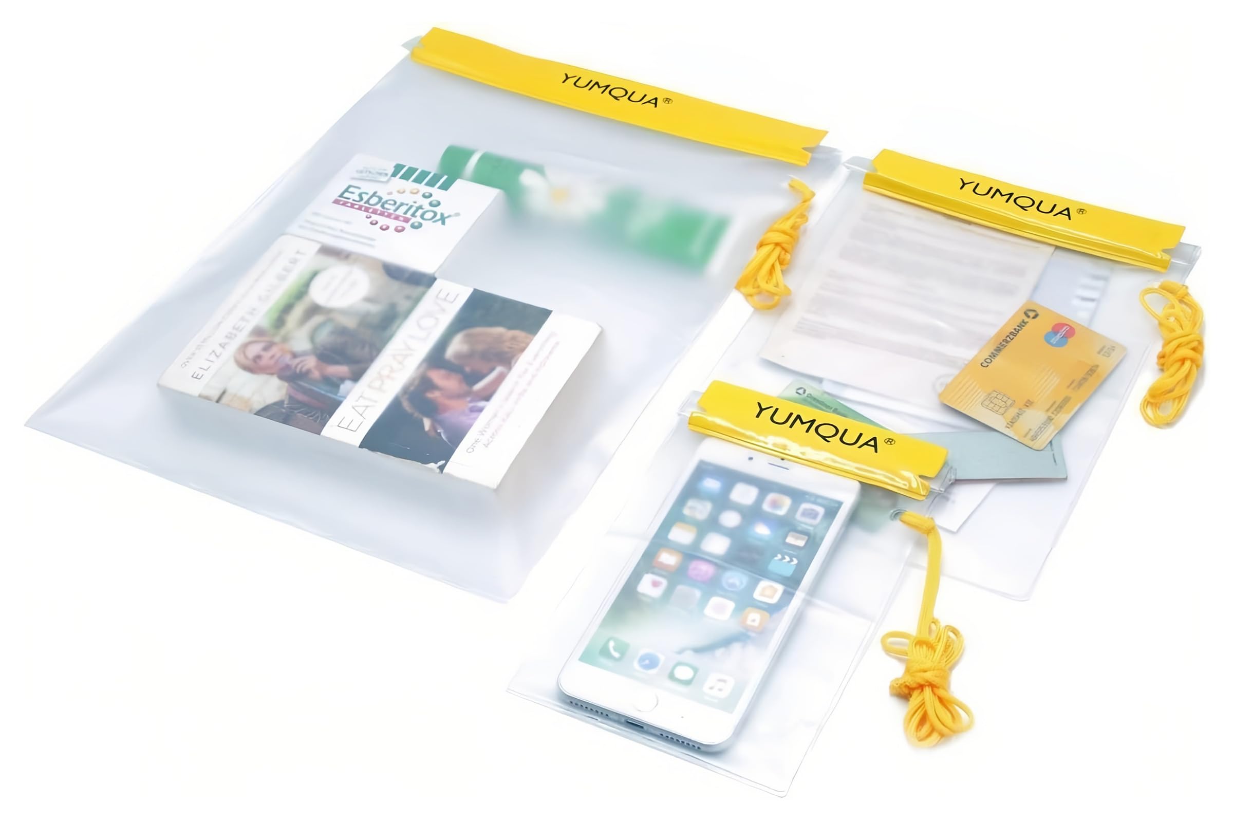 YUMQUA Clear Waterproof Bags, 3PACK Water Tight Cases Pouch Small Dry Bags for Camera Mobile Phone Maps Pouch Kayak Military Boating Document Holder