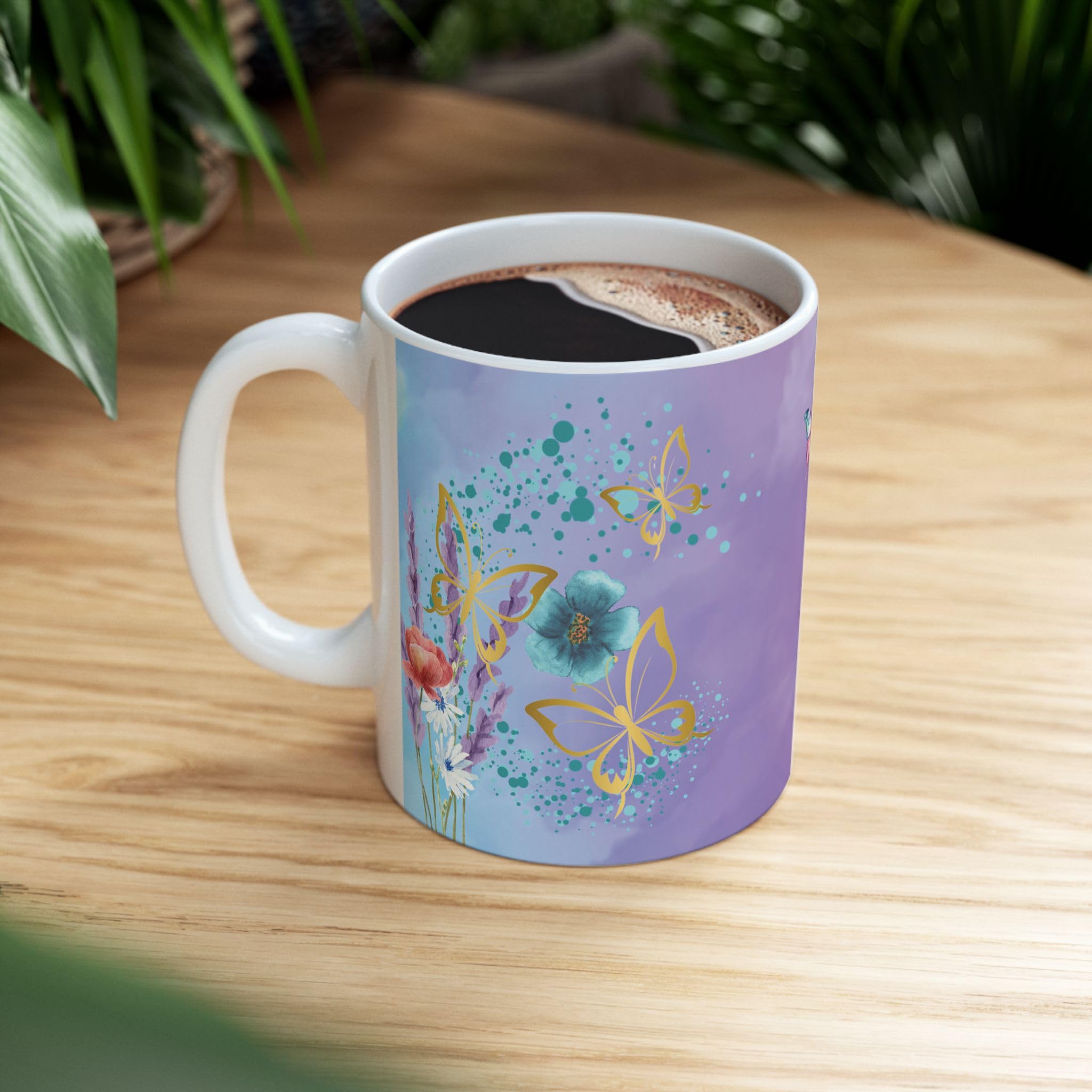Amazon.com: Aqua Blue Floral Coffee Mug with Gold Butterflies Gifts for  Women, Blue & Purple Colorful Coffee Mugs for Women, Lavender Mug (Lavender  & Aqua Blue Floral, 11oz) : Home & Kitchen