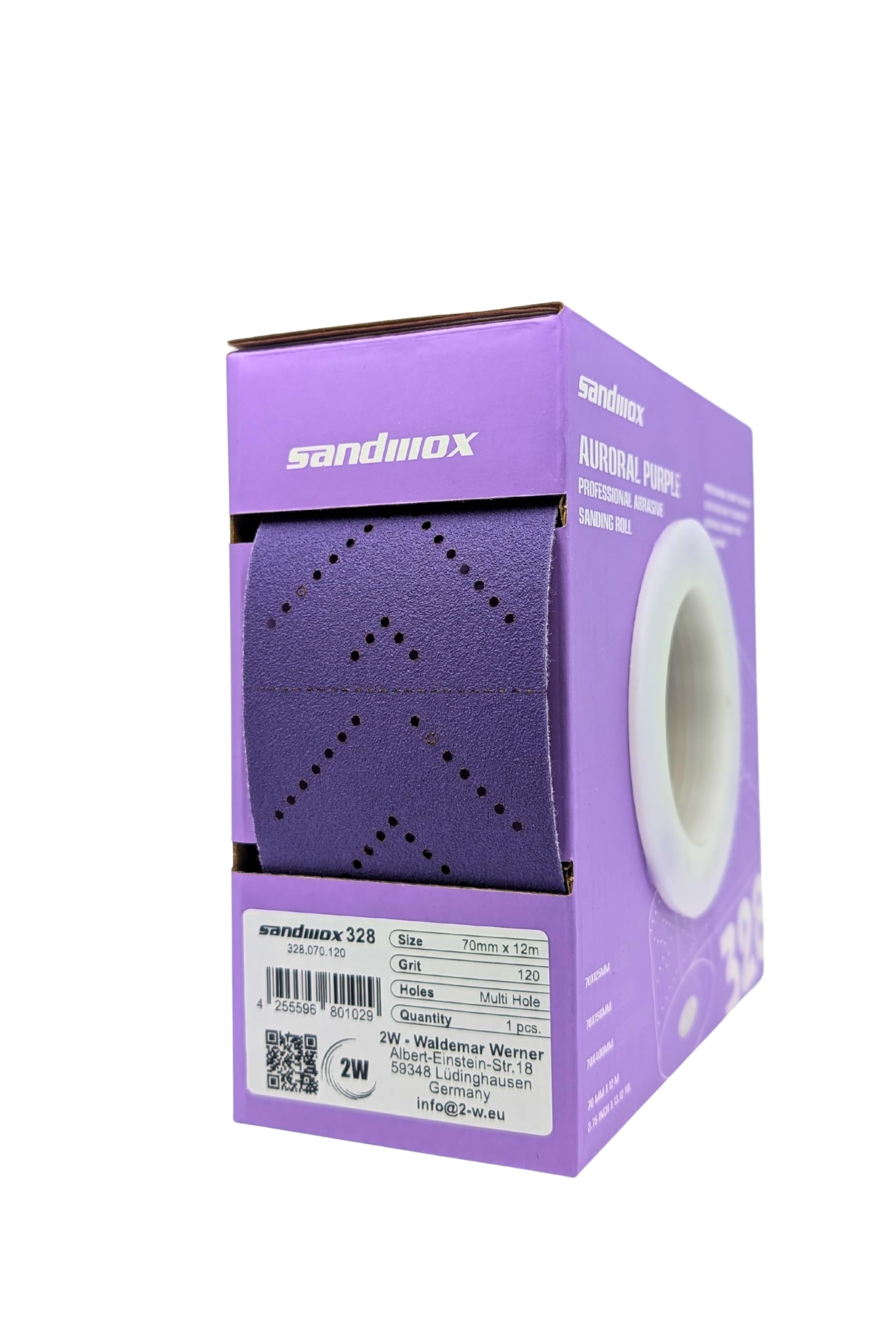 Rollo abrasivo 328, 70 mm x 12 m, grano 120, papel abrasivo para madera, metal, barniz, espátula, antiobstrucción, base de película, calidad profesional