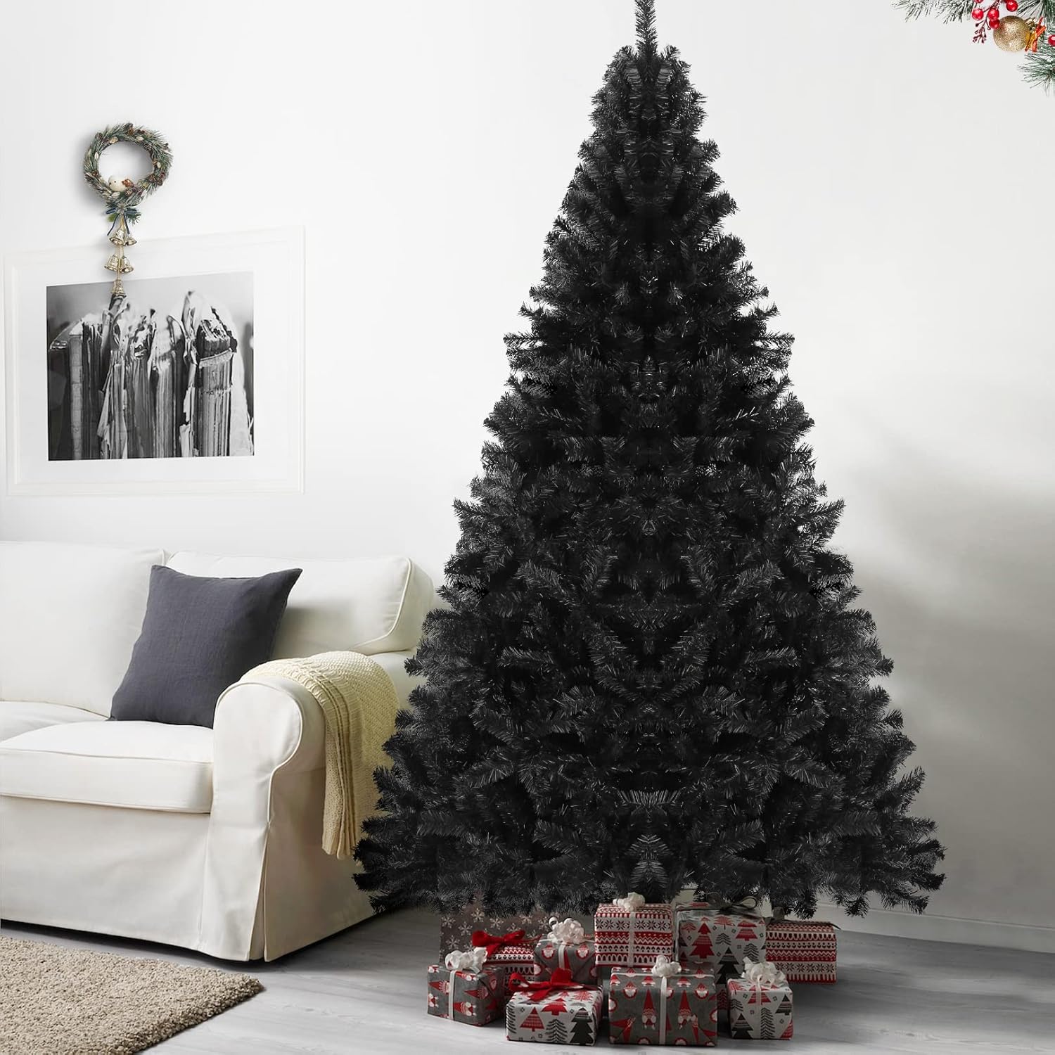 7.5FT Black Artificial Halloween Tree, Unlit Full Holiday