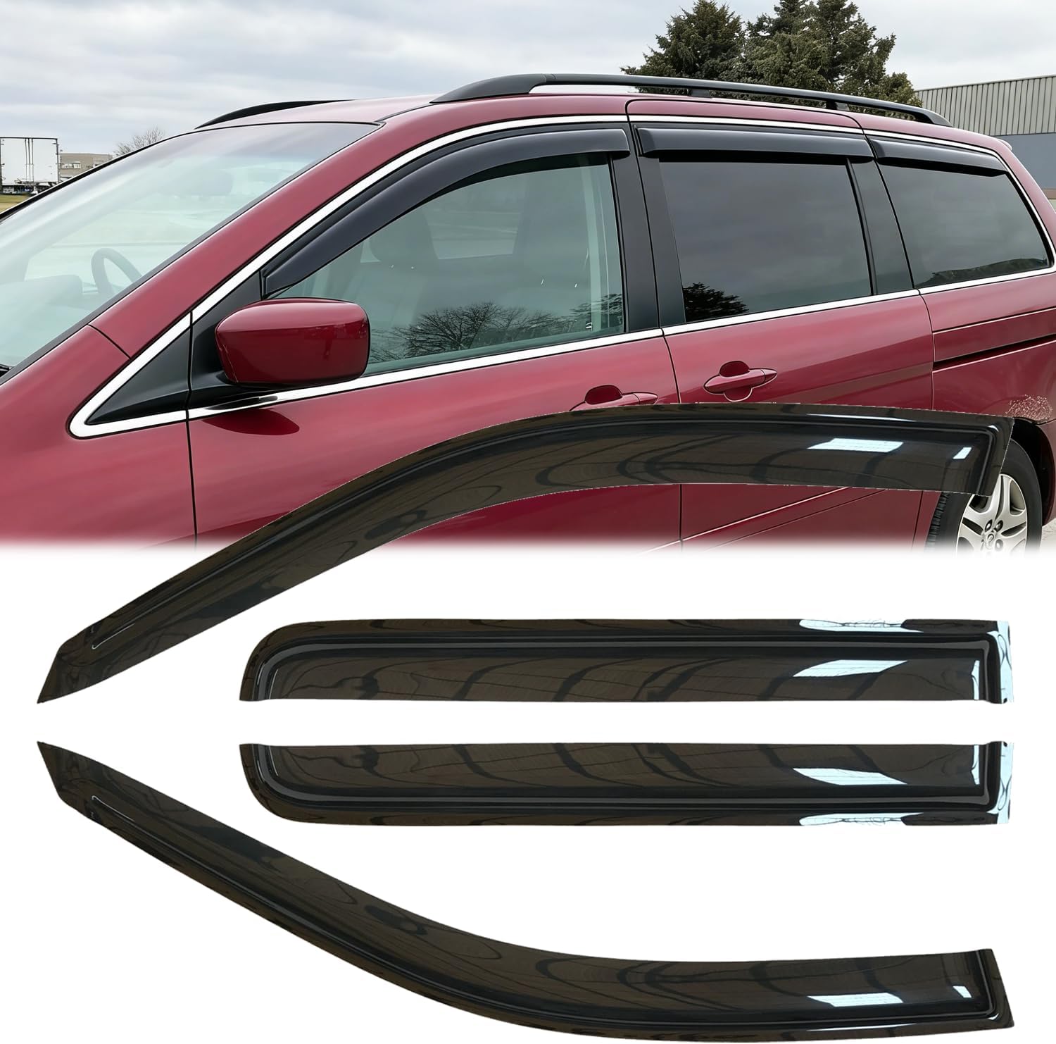 4pcs Original Shatterproof Side Window Wind Deflector Outside Mount Style Rain Guards Vent Window Visors Compatible with 08-18 Town & Country Grand Caravan 94251