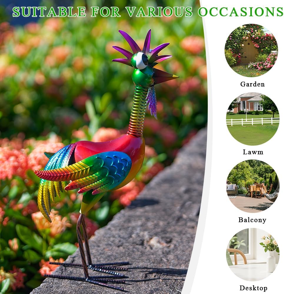 Metal Wacky Rooster Garden Statue, 18'' Rooster Decor Yard Statue Decorations Outdoor, Chicken Yard Art for Outside, Patio, Backyrad, Lawn(Colorful) - Image 5