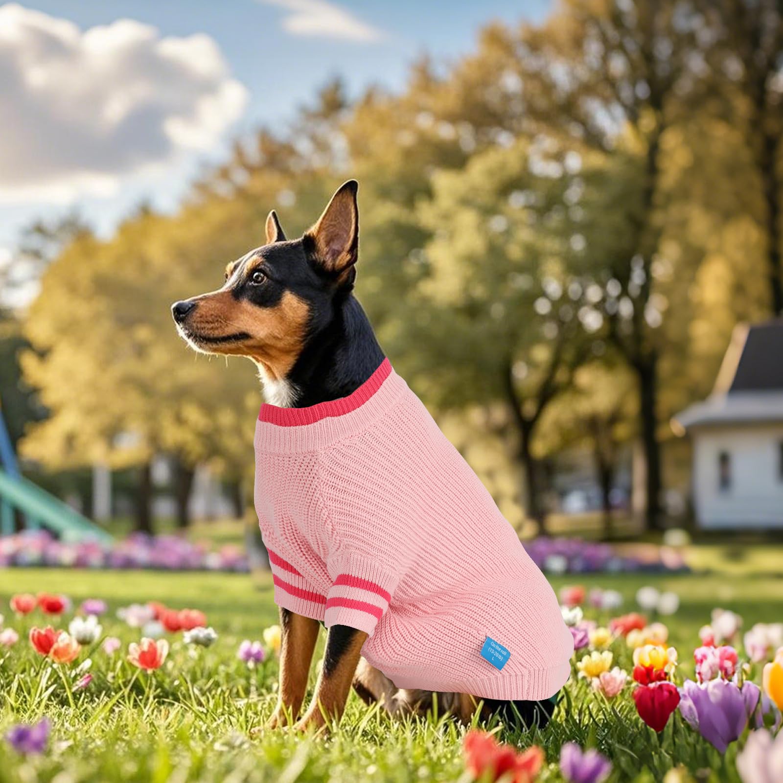 On The Roll,Two Tone Stacked Round Neck Pullover Dog Sweater,Pet Dog Sweaters, Knitted Dogs Clothing,Pet Clothes, Suitable for Dogs of All Seasons and Types(Pink, L)