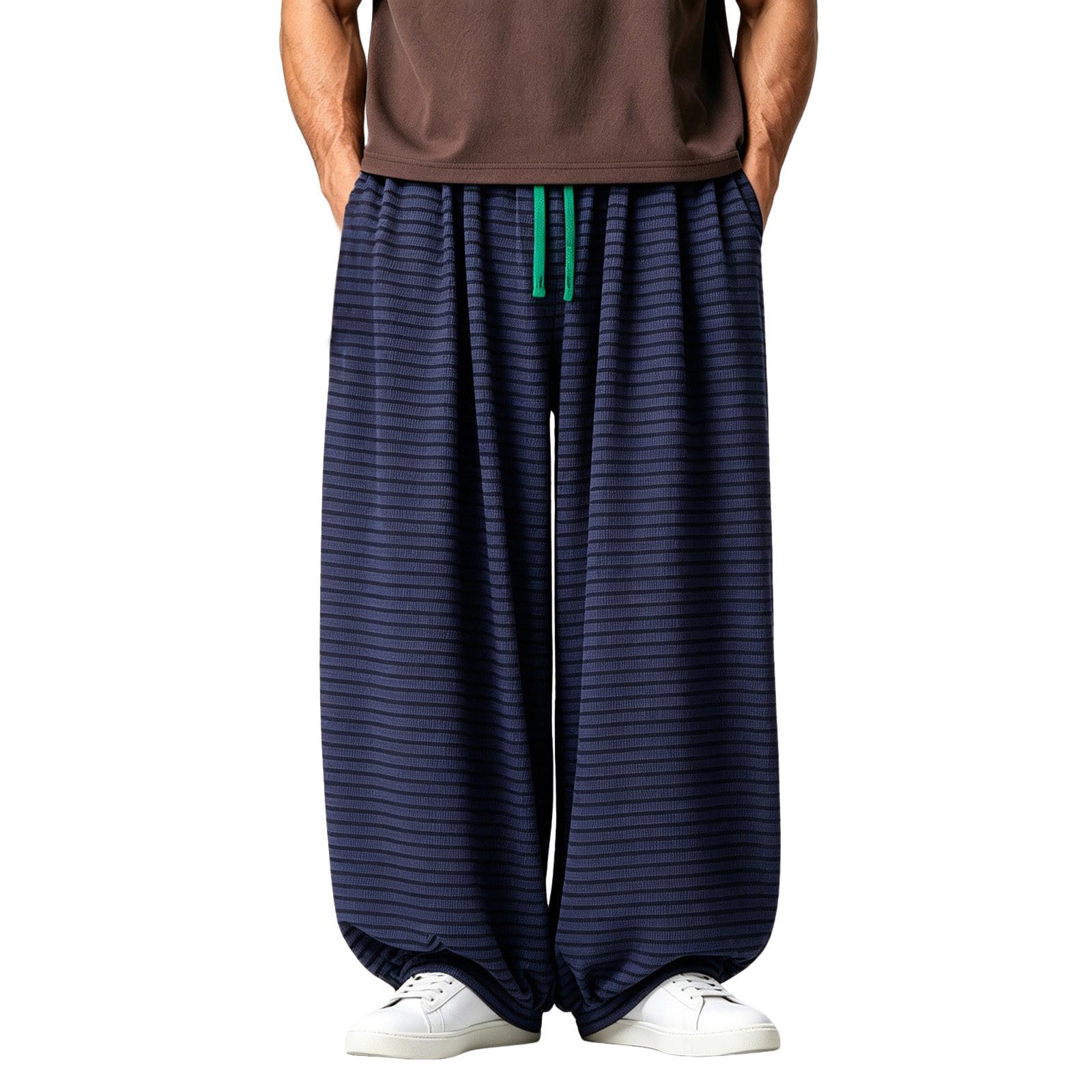 Pantalones harén para hombre de punto y pernera ancha con cordón ajustable 6