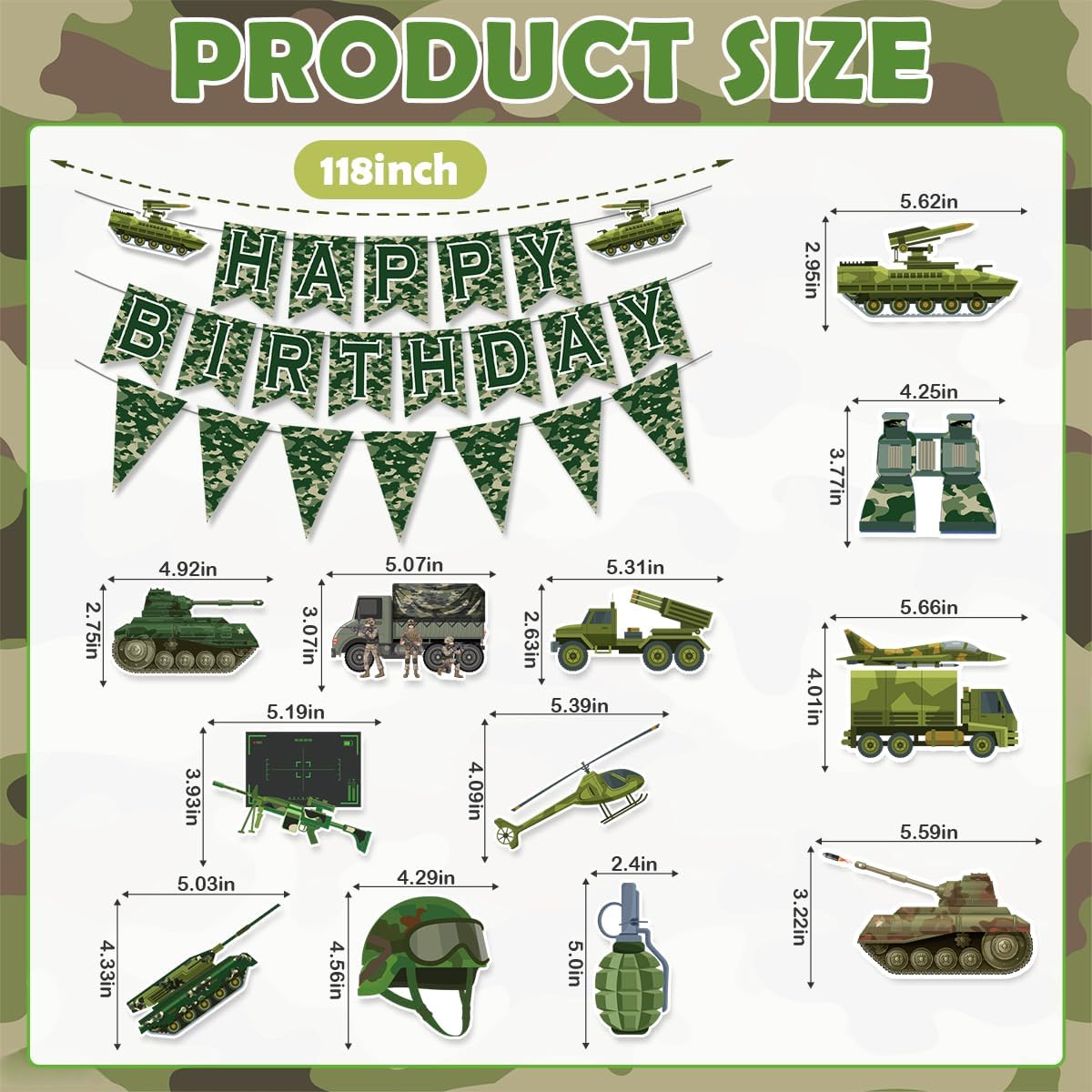 Army Birthday Party Decorations Include Happy Birthday Banners Camo Bunting Banners Hanging Swirls Honeycomb Centerpieces Military Birthday Theme Party Supplies