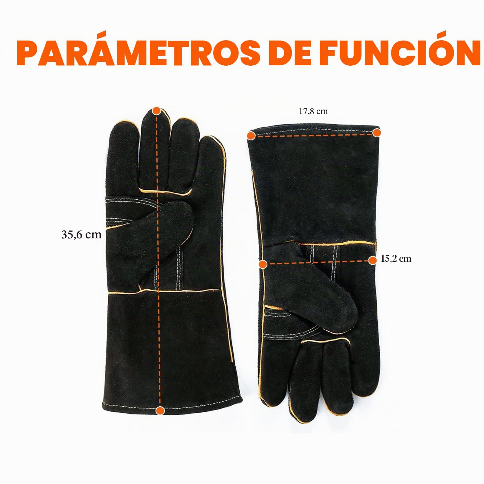 LeaSeek Guantes de Soldadura,Guantes de cuero resistentes para barbacoas (parrillas), soldadura y chimeneas. Resistentes al calor e ignífugos (14-inch, Negro)