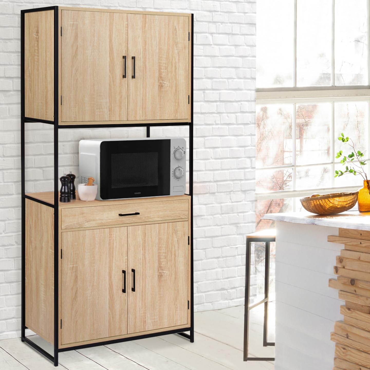 IDMarket - Aparador de cocina (80 cm) DETROIT mueble 4 puertas diseño industrial + cajón
