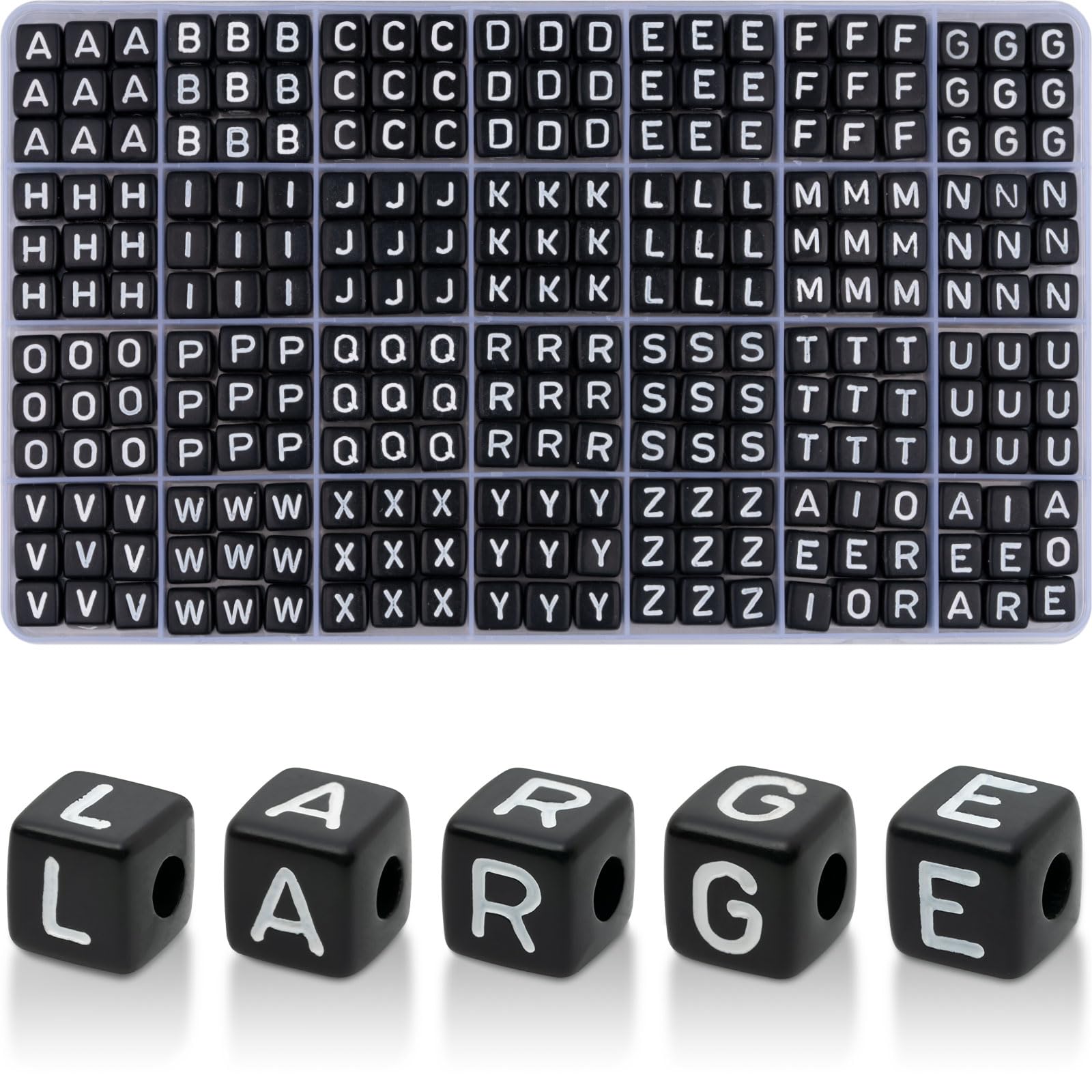 252 Pcs Large Black Letter Beads - 10×10mm Big Square Letter Beads for Keychains, Lanyards, Home Decor Craft