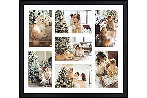 Golden State Art, 13.7x15.7 Matted Black Wood 7-Opening for 4x6 Collage Picture Frame