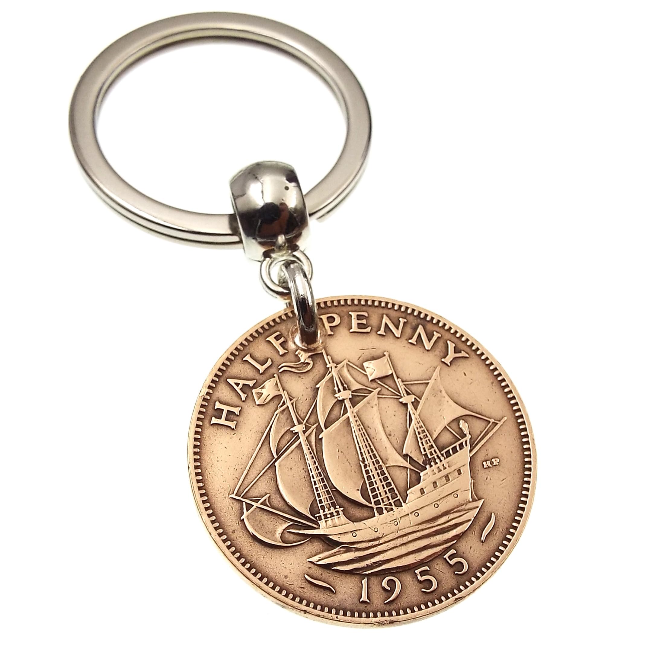 A Silver Dream 1955 British Half Penny Coin Keyring