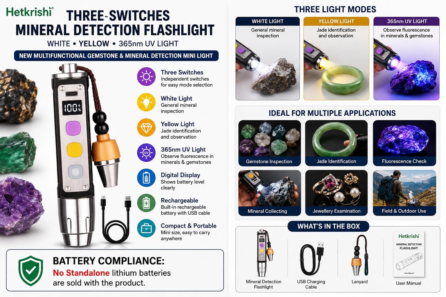 Mineral Detection Flashlight - Gemstone & Jade Inspection -5 Mineral Detection Flashlight - Gemstone & Jade Inspection -5