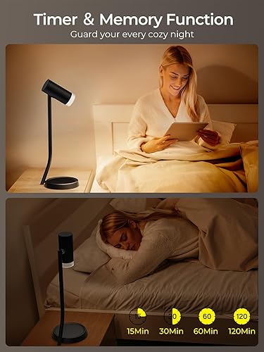 Miniatura 4 de PESUTEN Lámparas de mesa inalámbricas, luz de mesa portátil a pilas con cabezal de ángulo ajustable magnético, lámpara recargable de 5000 mAh con