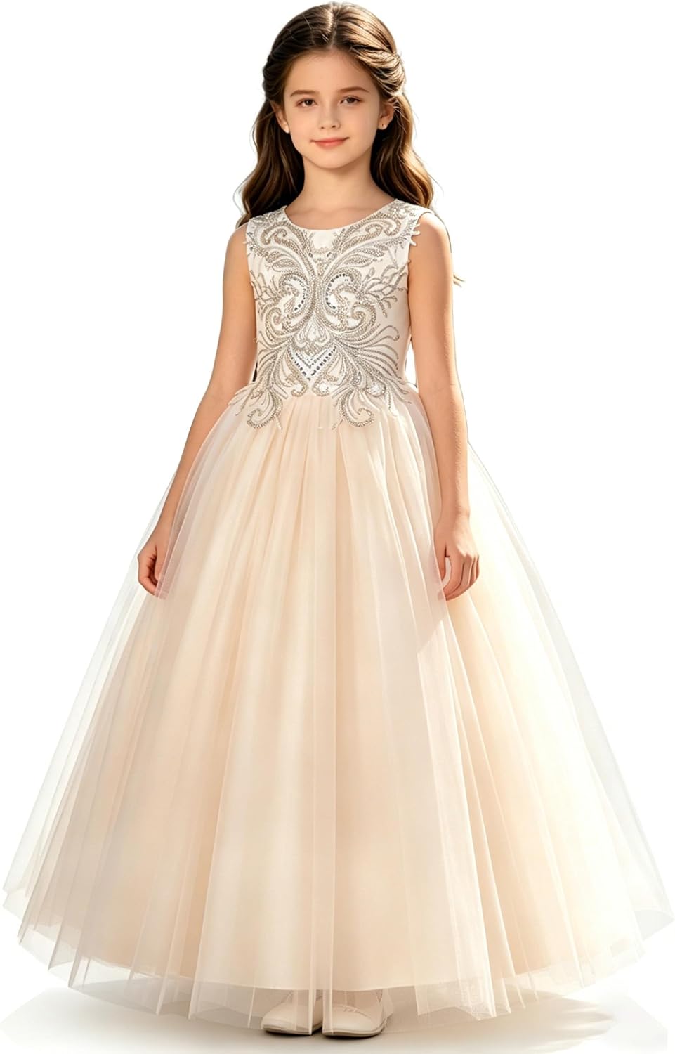 ABaoWedding Girls White Flower Girl Dress, Elegant Lace Tulle Ball Gown for Pageant, First Communion
