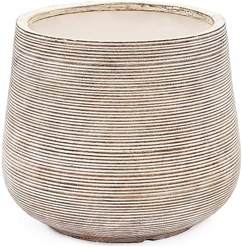 LuxenHome 17" Round Planters for Indoor Plants, Distressed Large Plant Pot | Planter with Drainage Hole and Rubber Plug, For Indoor Outdoor Use, Large Round Shape, Distressed Farmhouse Finish