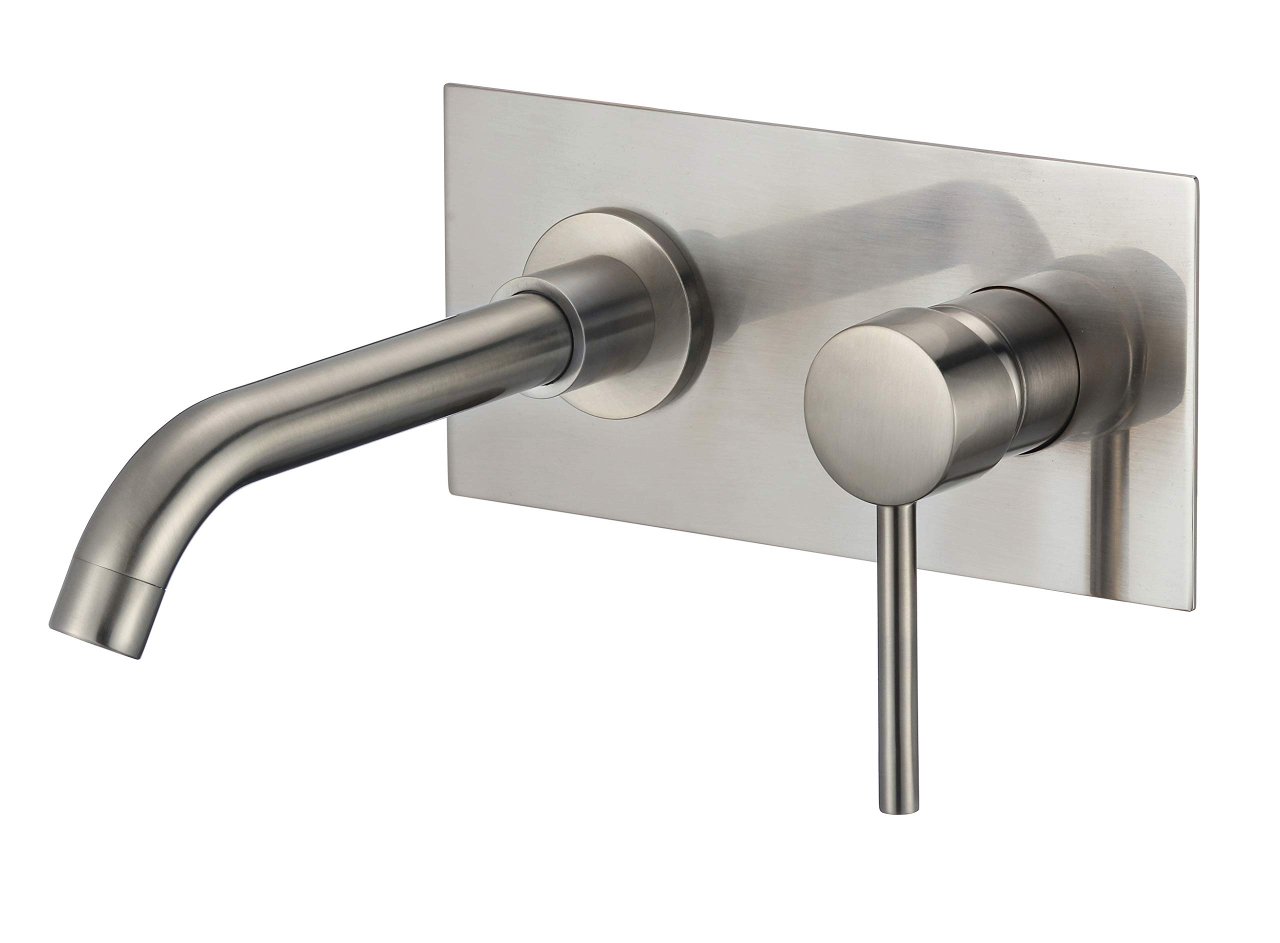 VALAZ Robinet Salle Bain Mural | Mitigeur Lavabo, Mélangeur Eau Froide et Chaude, Pas de Fuites, Installation Facile | Laiton, Inoxydable, Élégant, Protection PVD Nikel, Bec 21 cm, Série Jucar