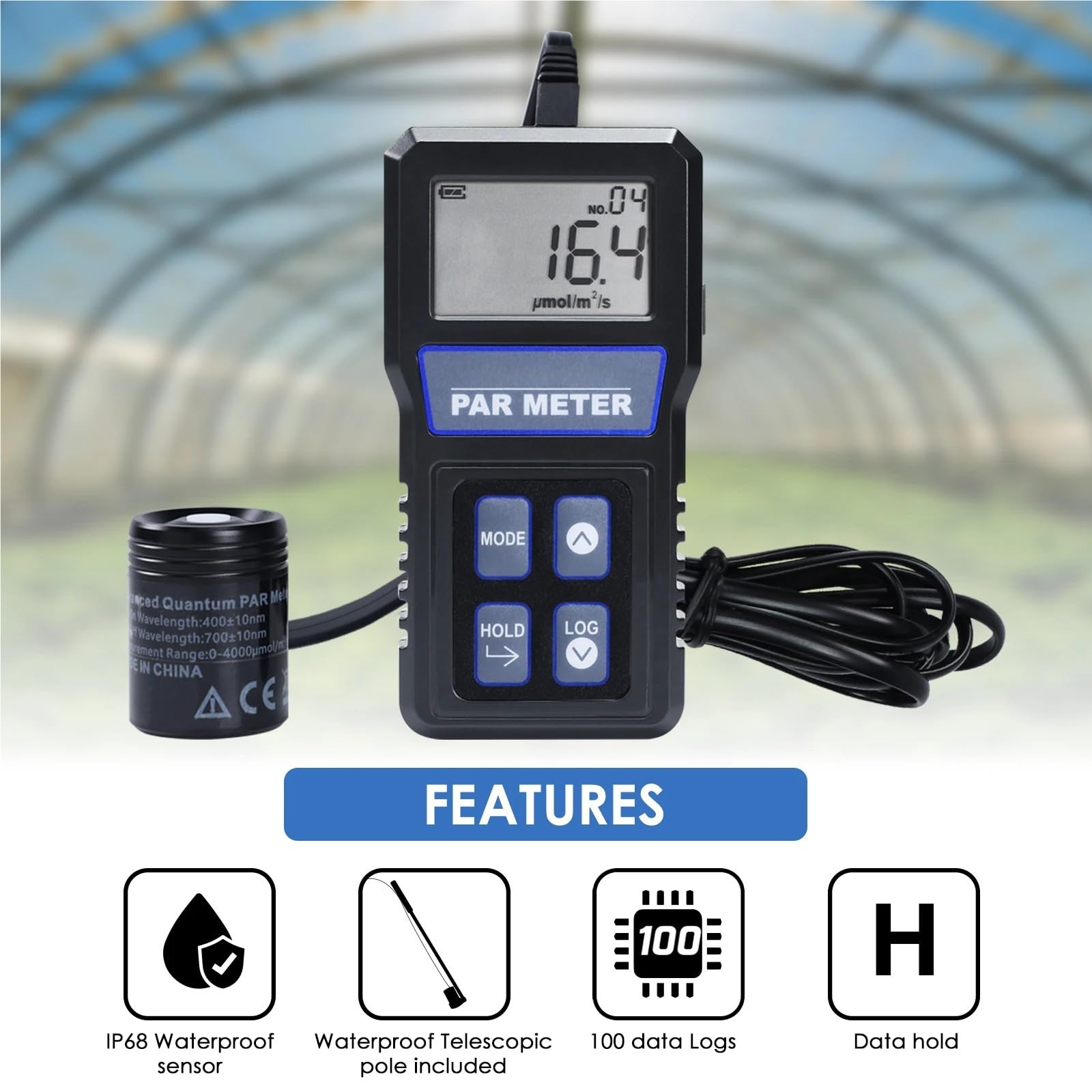 Medidor de luz, Medidor PAR arrecife acuario actividad fotosintética Sensor impermeable registrar datos medidor de luz espectro completo IP68