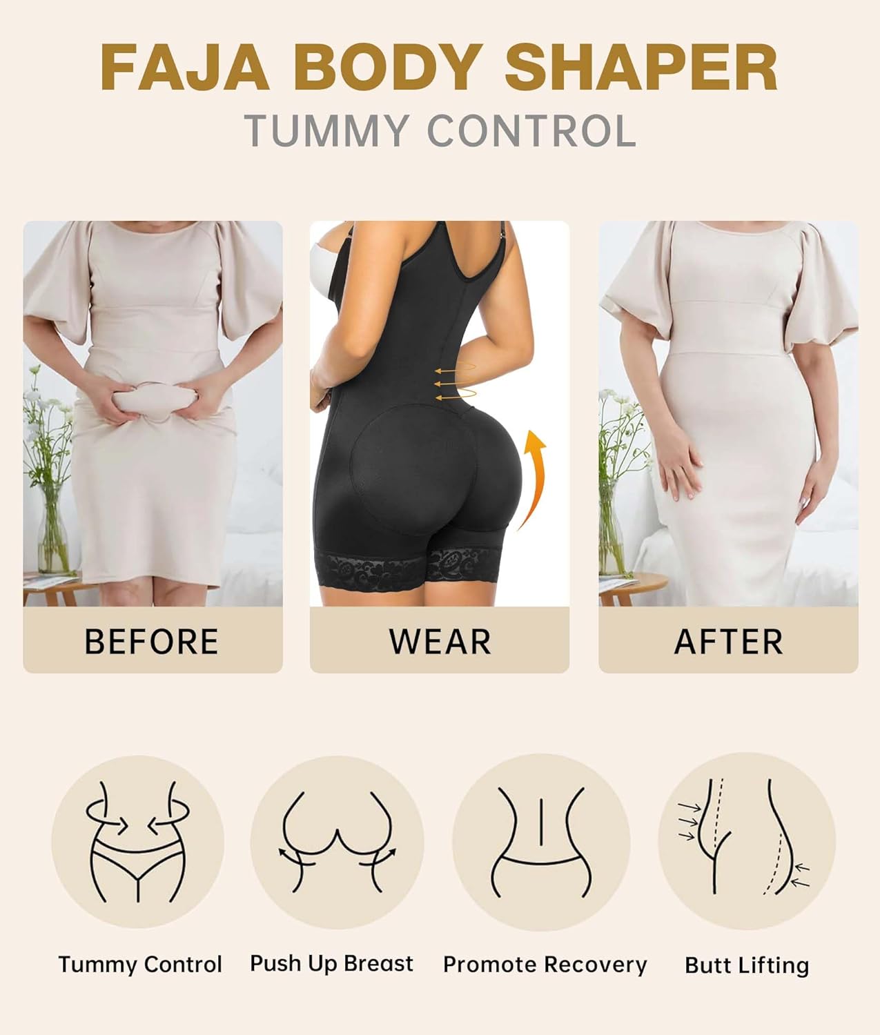 Shapewear for Women Faja Body Shaper Tummy Control Butt Lifter Bodysuit - Image 5