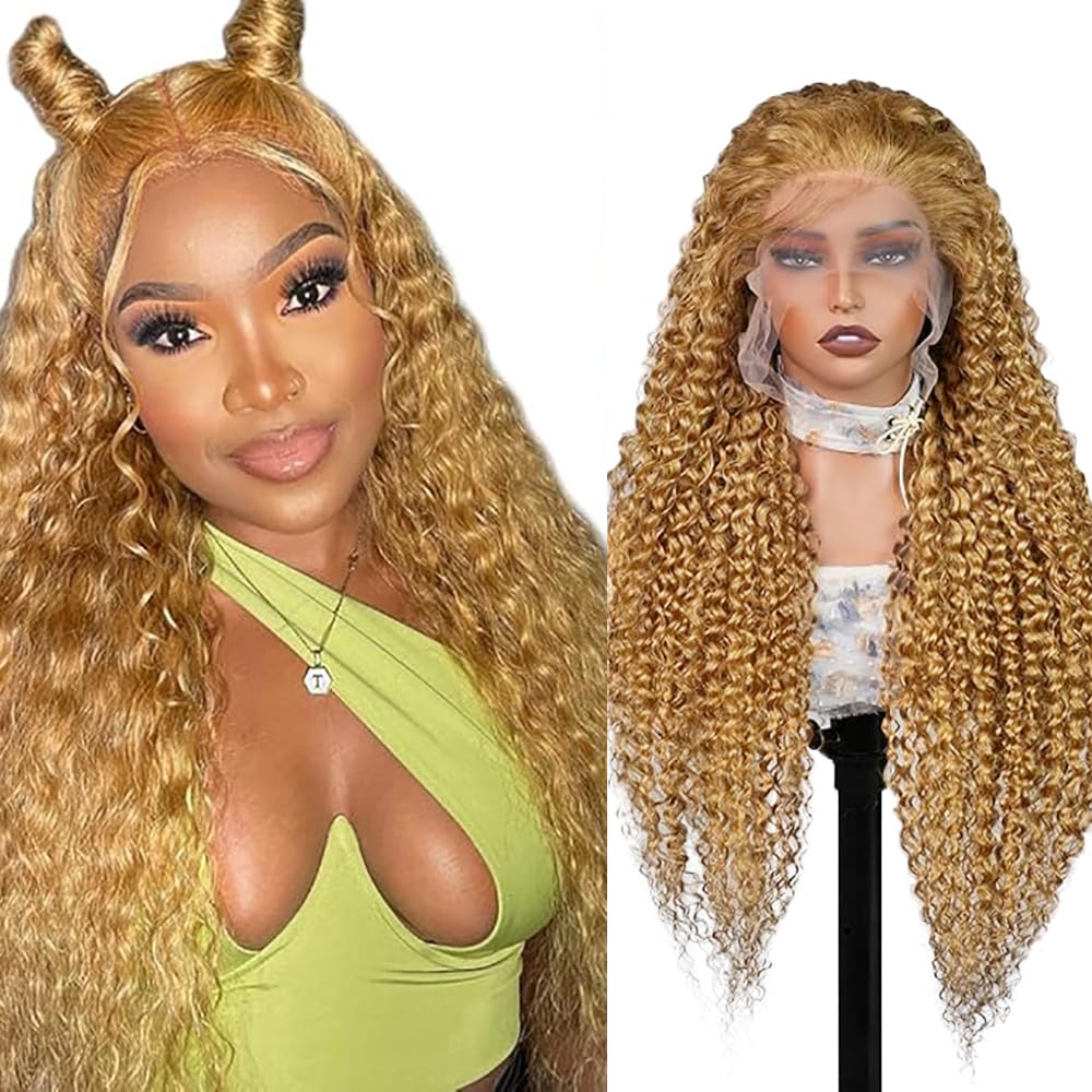 13x6 Lace Front Echthaar Perücke Damen Water Wave Human Hair Wig Wear and Go Glueless Remy 150% Density Pre Plucked Natural Hairline Honey Blonde Color for Woman 26 Inch