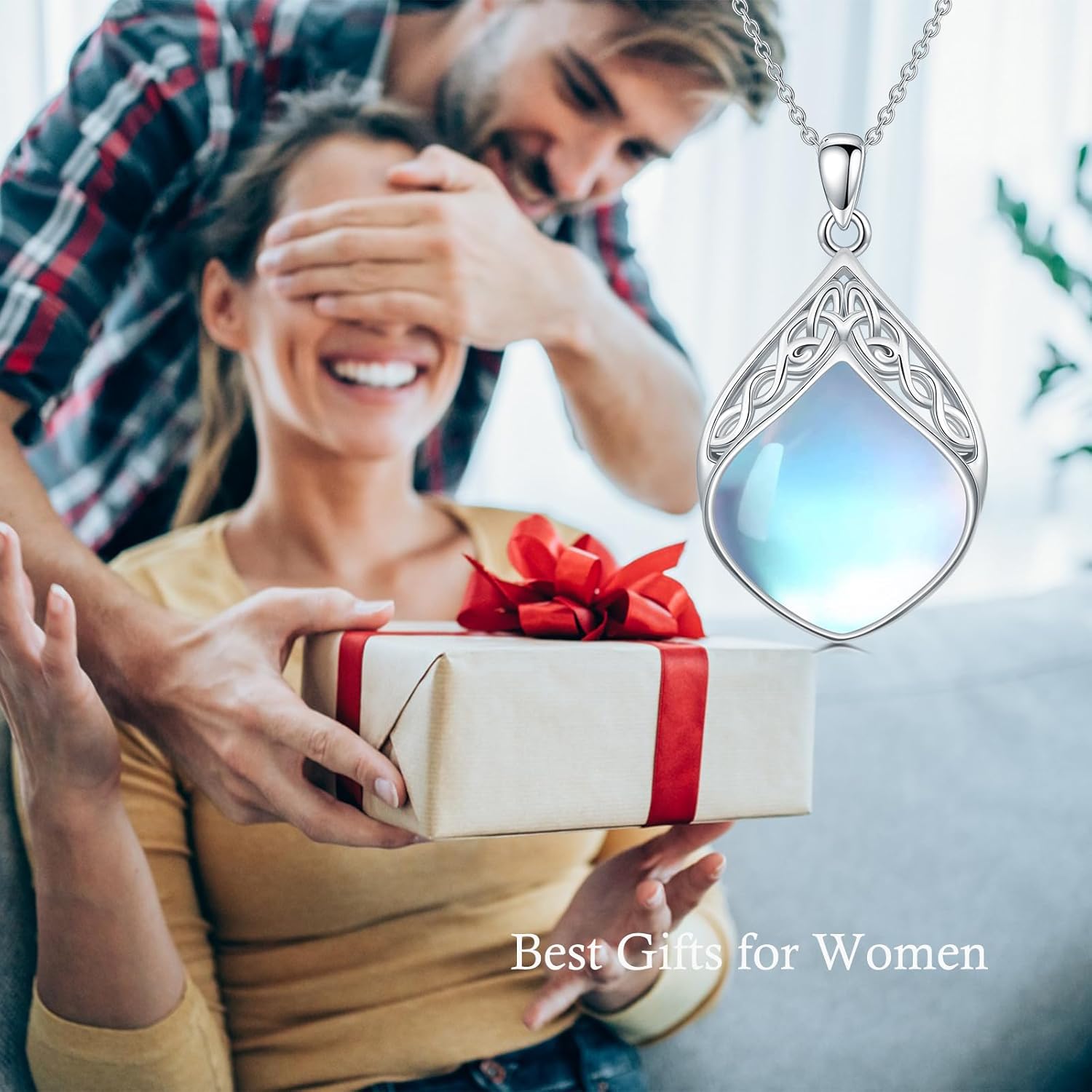 YYB Gemstone Teardrop Necklace for Women 925 Sterling Silver Celtic Knot Pendant Irish Jewelry Anniversary Birthday Valentines Day Gifts for Her - Image 6