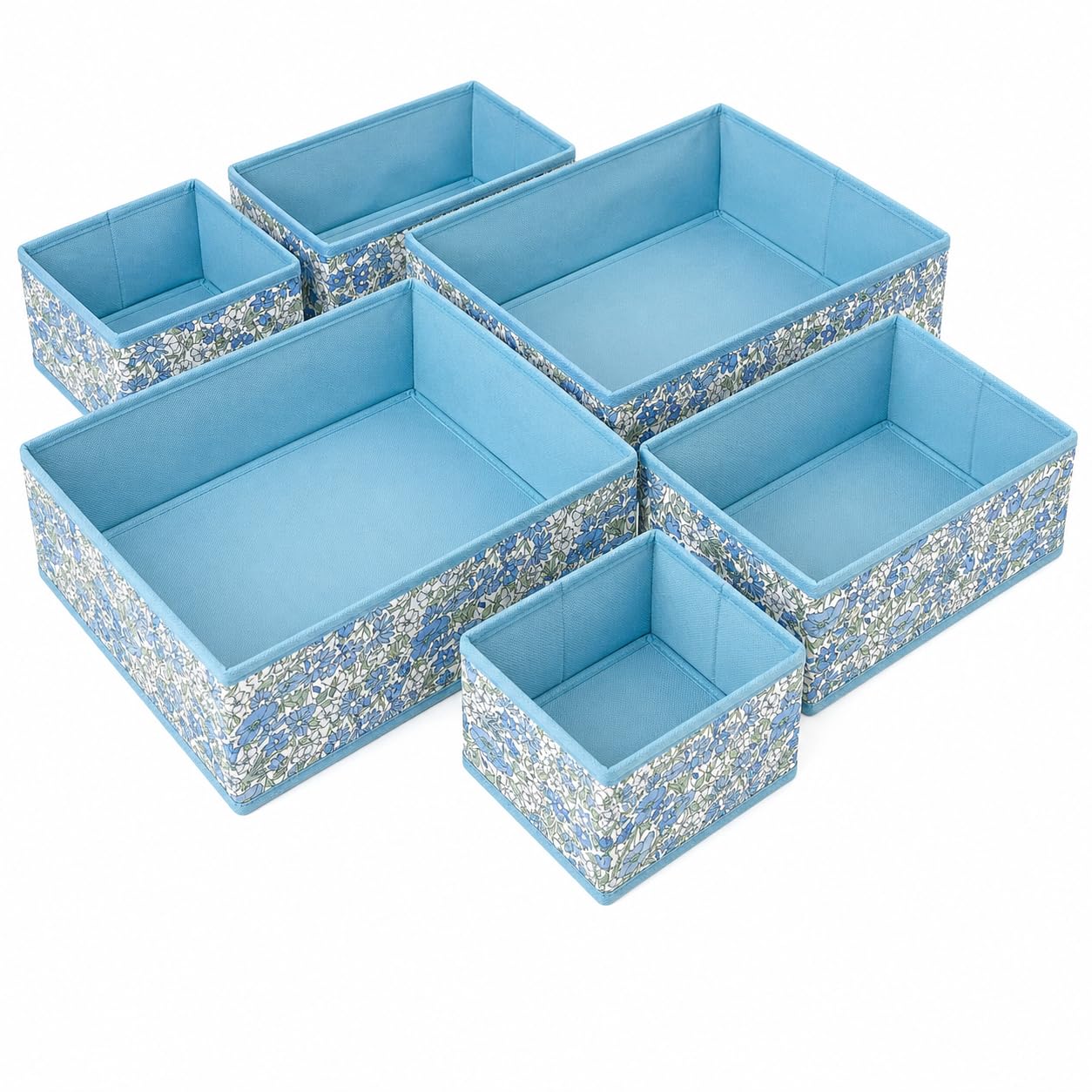 Boîtes de rangement en tissu bleu floral pliables pour organiser les armoires