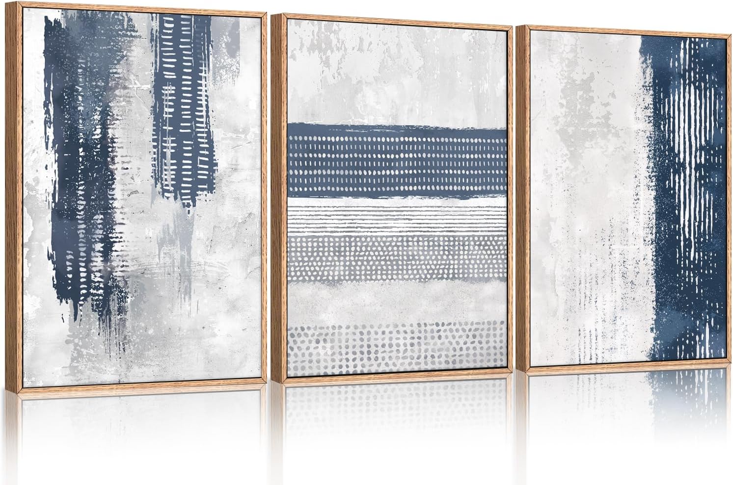 HLNIUC Navy Blue Abstract Framed Wall Art Set, Neutral Minimalist Canvas Wall Decor, Mid Century Modern Wall Painting, Grey Geometric Art Print for Living Room, Bedroom, Office - 24x36x3 HLNIUC Navy Blue Abstract Framed Wall Art Set, Neutral Minimalist Canvas Wall Decor, Mid Century Modern Wall Painting, Grey Geometric Art Print for Living Room, Bedroom, Office - 24x36x3
