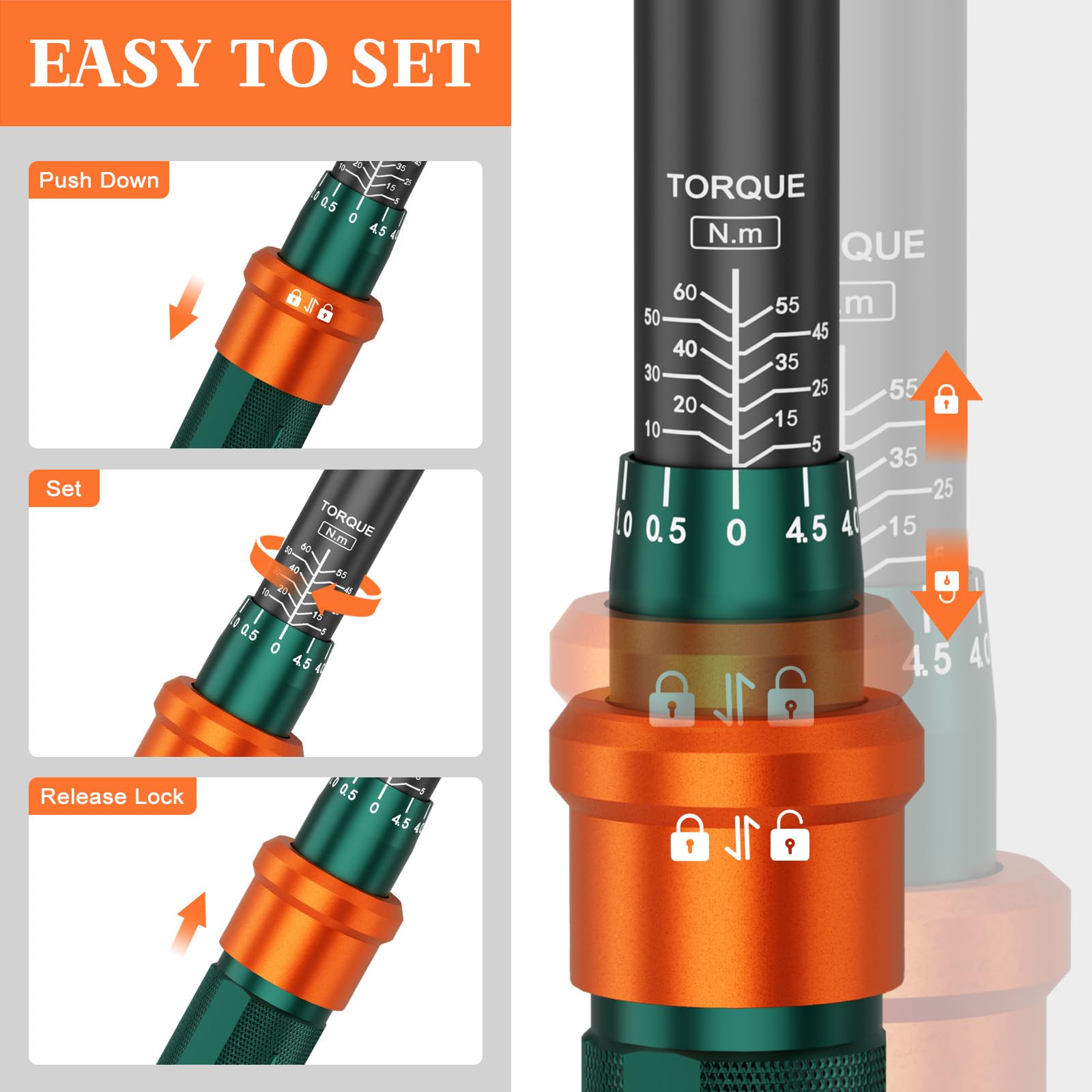 Clé Dynamométrique 3/8, 5-60Nm, 10 Pièces Cle Dynamométrique Set avec Barre D'extension 250mm, Douilles à Bougie, Cardan universel, pour Vélo et Moto, Remplacement de Bougie D'allumage de Auto