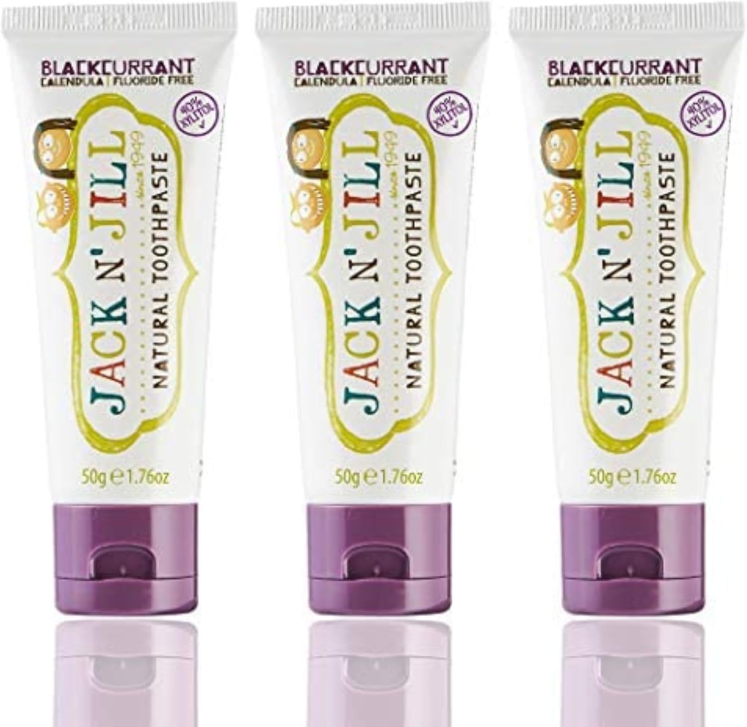 Jack N' Jill Natural Toothpaste for Baby and Infants - Fluoride Free Training Toothpaste, 40% Xylitol, BPA Free - Blackcurrant, 1.76 oz (Pack of 1)