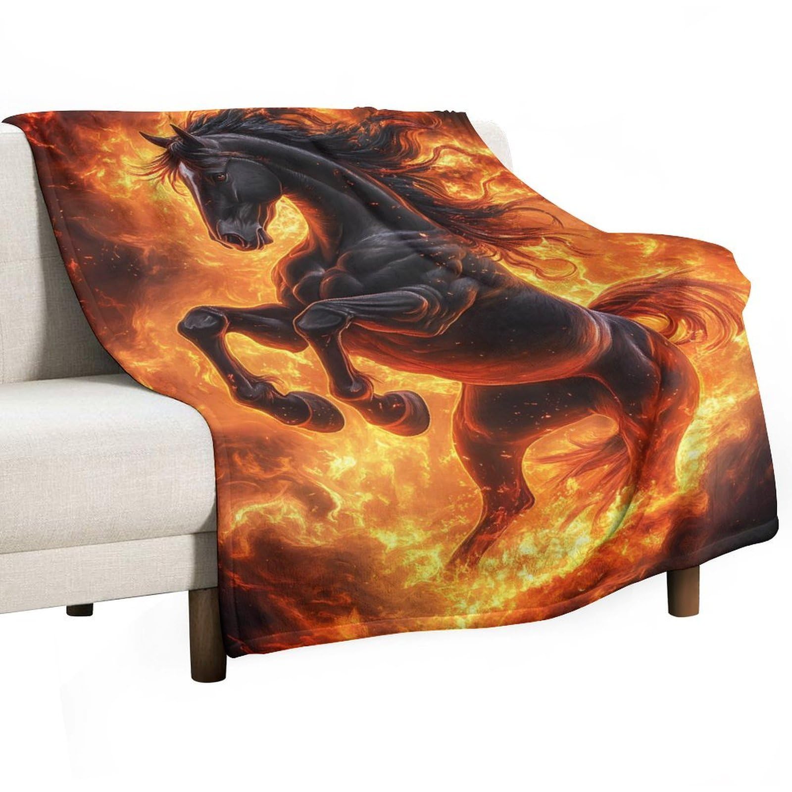 Cgsbngha Style Fire Horse Flannel Fleece Blanket Lightweight Soft Throw Blankets For Sofa Couch Bed Chair