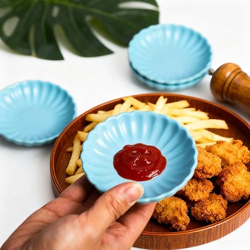 Miniatura 4 de Gaolinci Plato de cerámica con forma de flor de 3.5 pulgadas, mini condimento lateral, platos para servir aperitivos, juego de platillos pequeños de